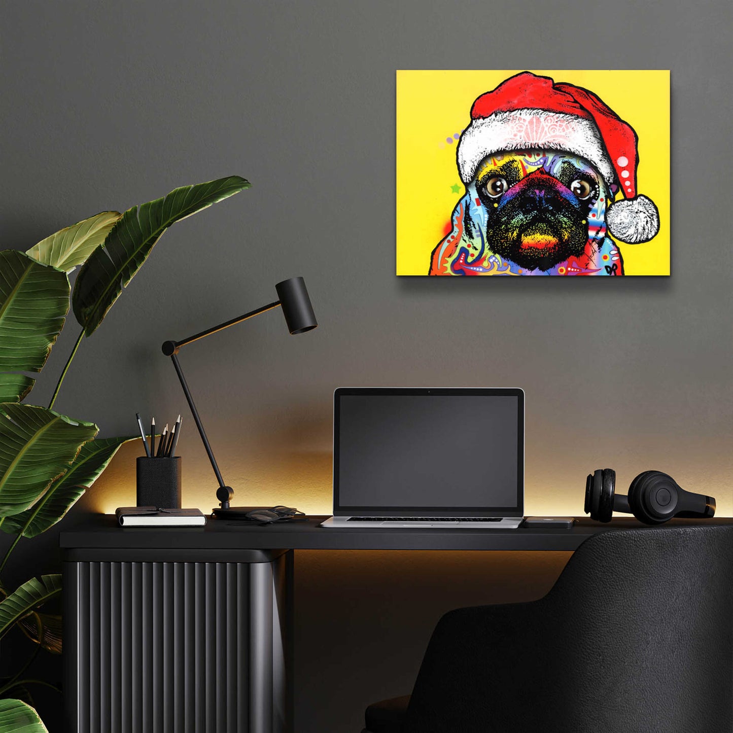 Epic Art 'Pug Christmas Edition' by Dean Russo, Acrylic Glass Wall Art,16x12