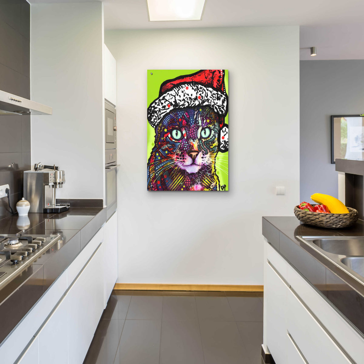 Epic Art 'Watchful Cat Christmas Edition' by Dean Russo, Acrylic Glass Wall Art,24x36