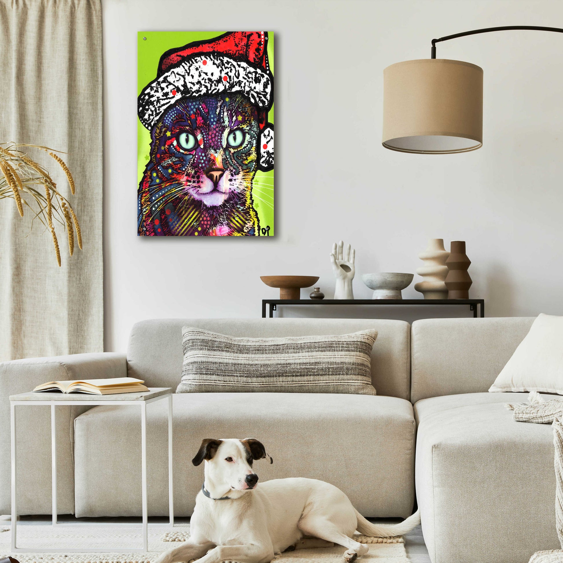 Epic Art 'Watchful Cat Christmas Edition' by Dean Russo, Acrylic Glass Wall Art,24x36