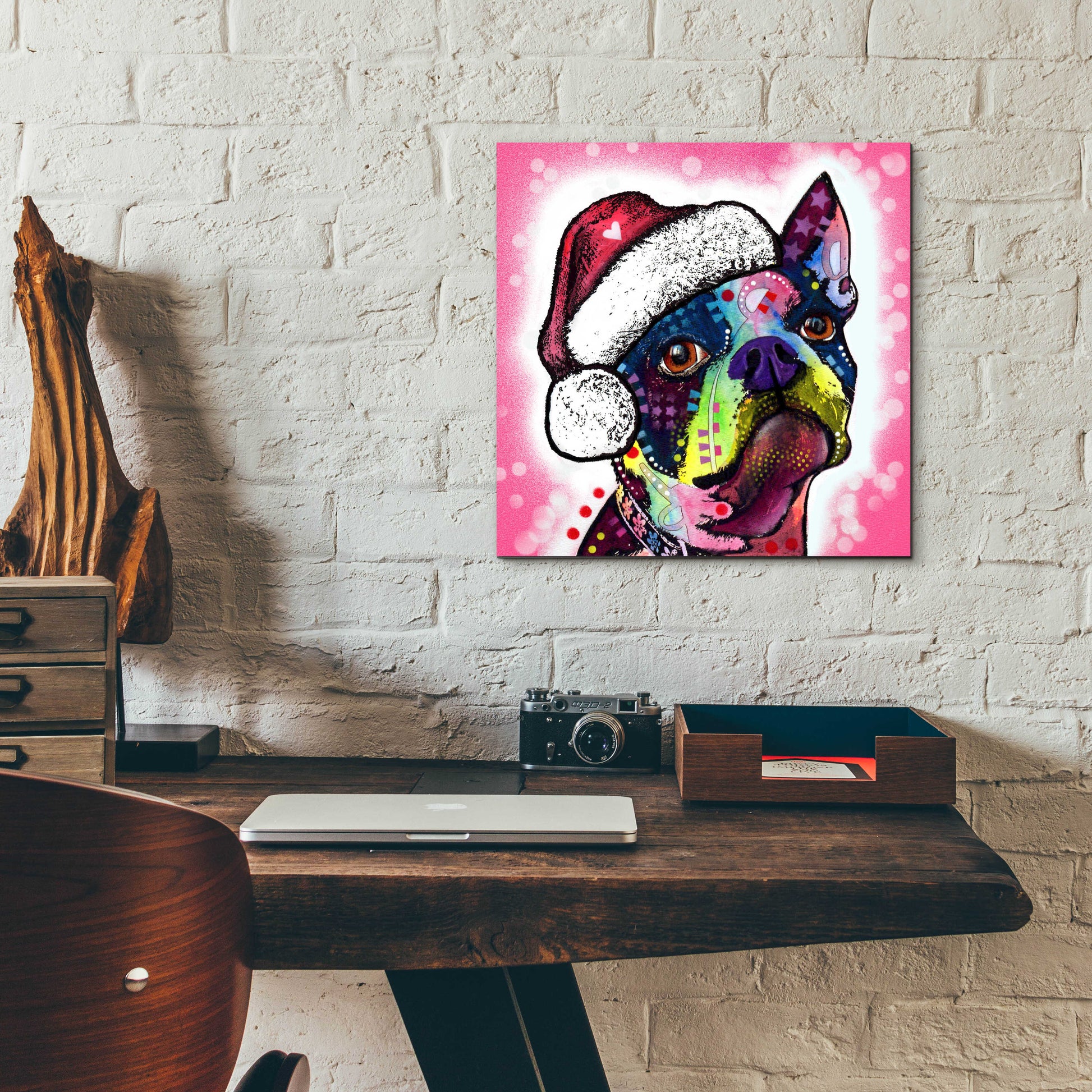 Epic Art 'Boston Terrier Christmas' by Dean Russo, Acrylic Glass Wall Art,12x12
