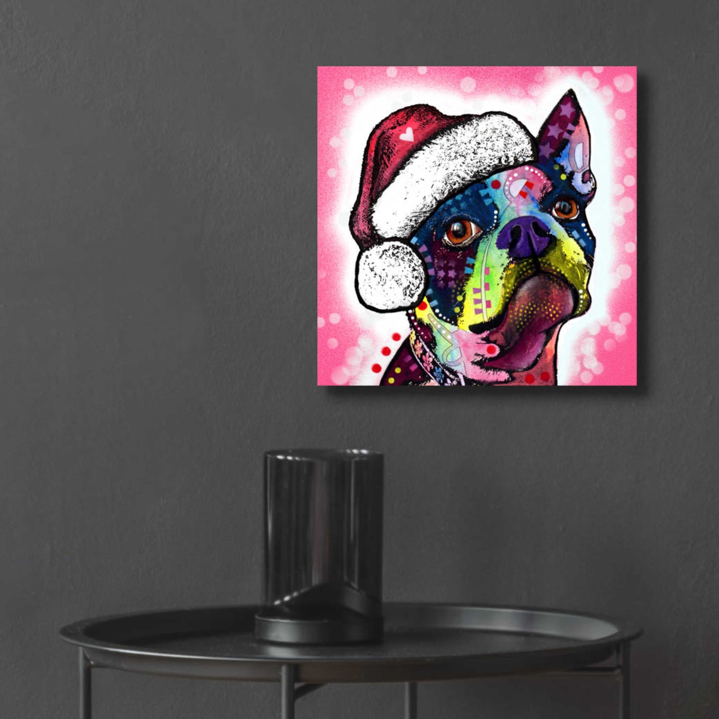 Epic Art 'Boston Terrier Christmas' by Dean Russo, Acrylic Glass Wall Art,12x12