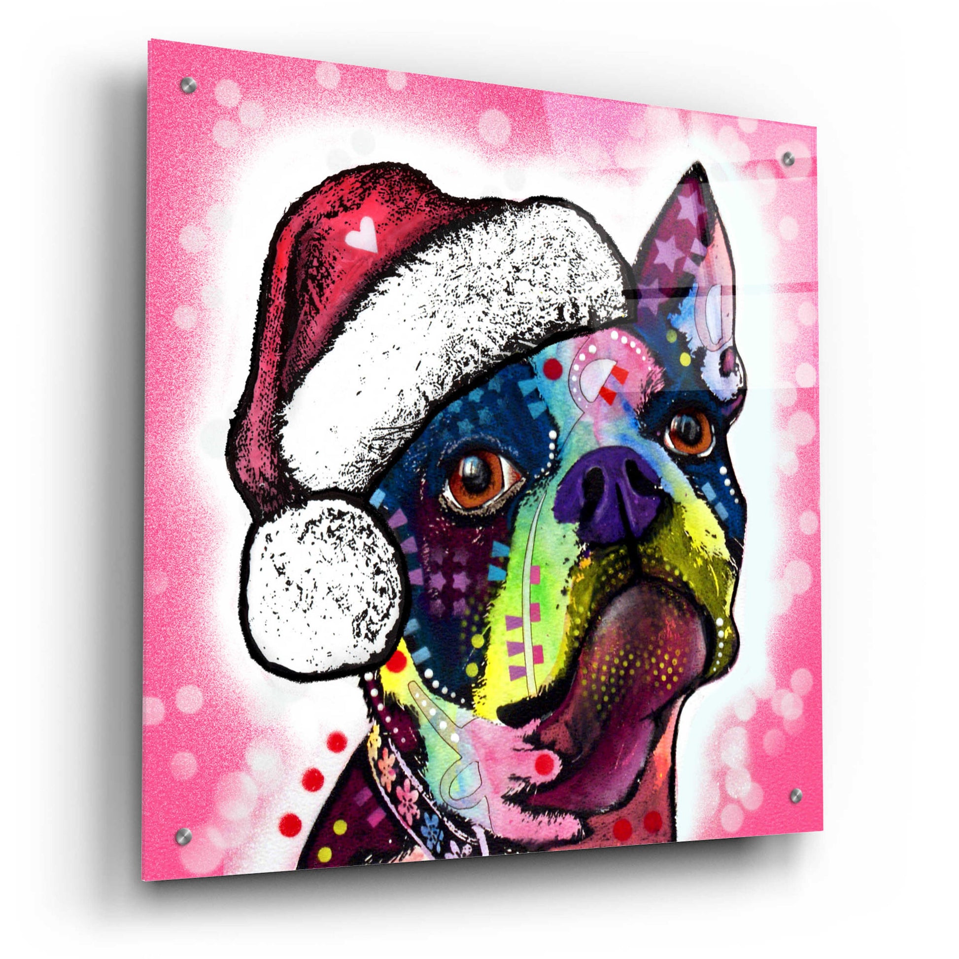 Epic Art 'Boston Terrier Christmas' by Dean Russo, Acrylic Glass Wall Art,24x24