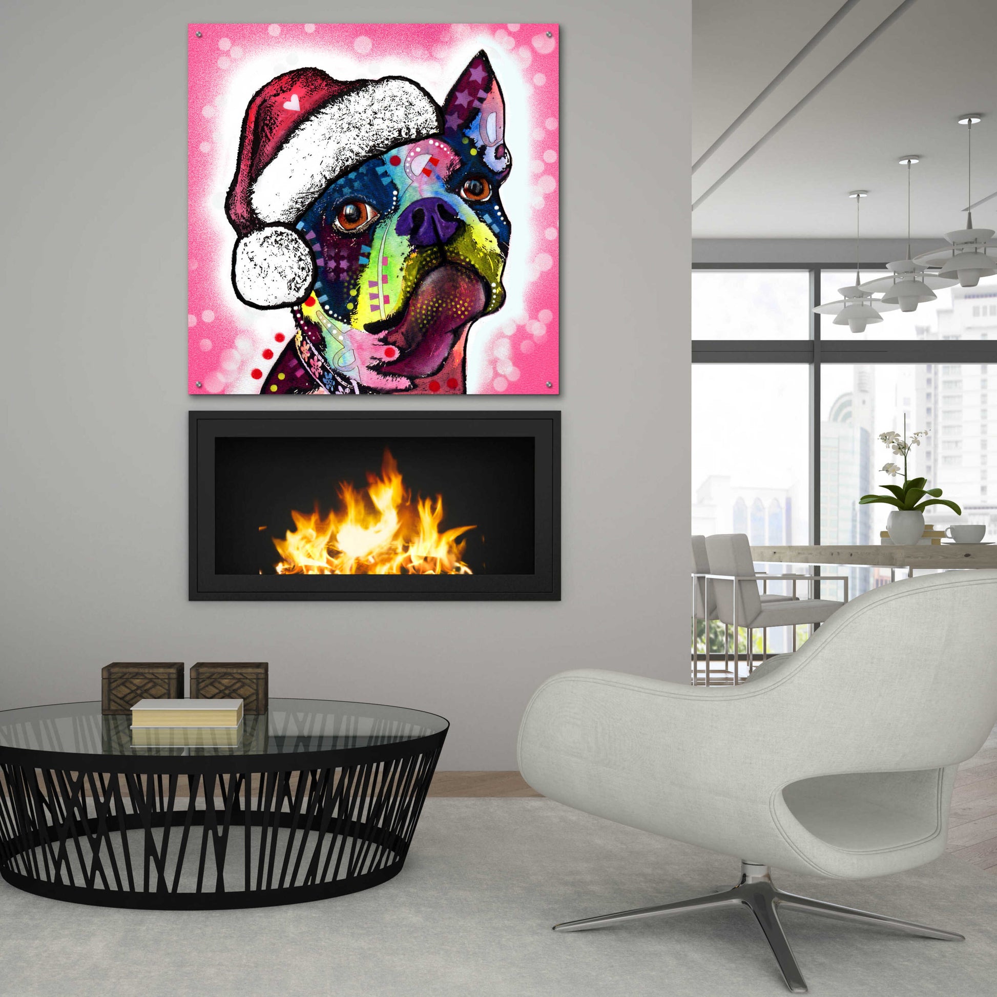 Epic Art 'Boston Terrier Christmas' by Dean Russo, Acrylic Glass Wall Art,36x36