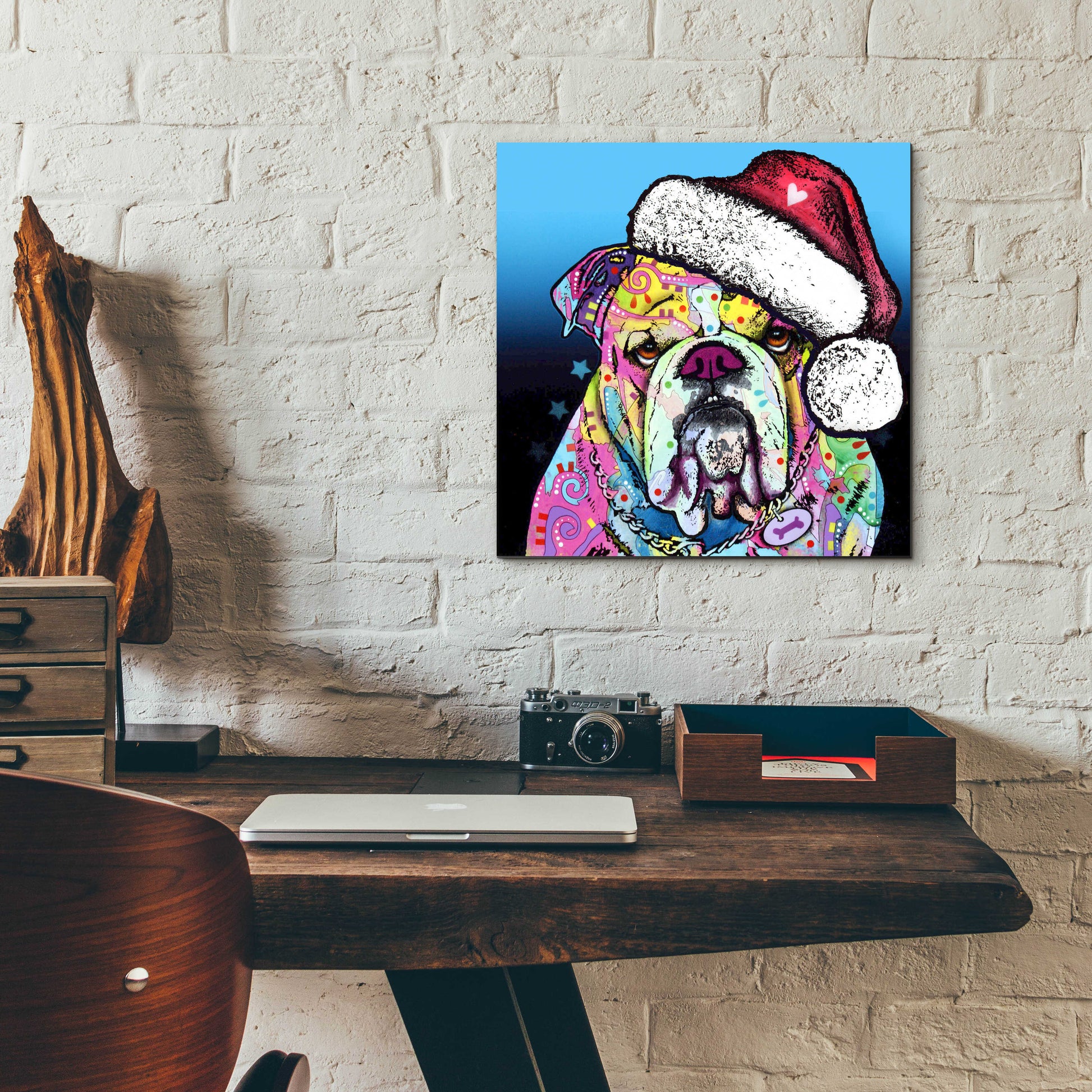 Epic Art 'The Bulldog Christmas' by Dean Russo, Acrylic Glass Wall Art,12x12