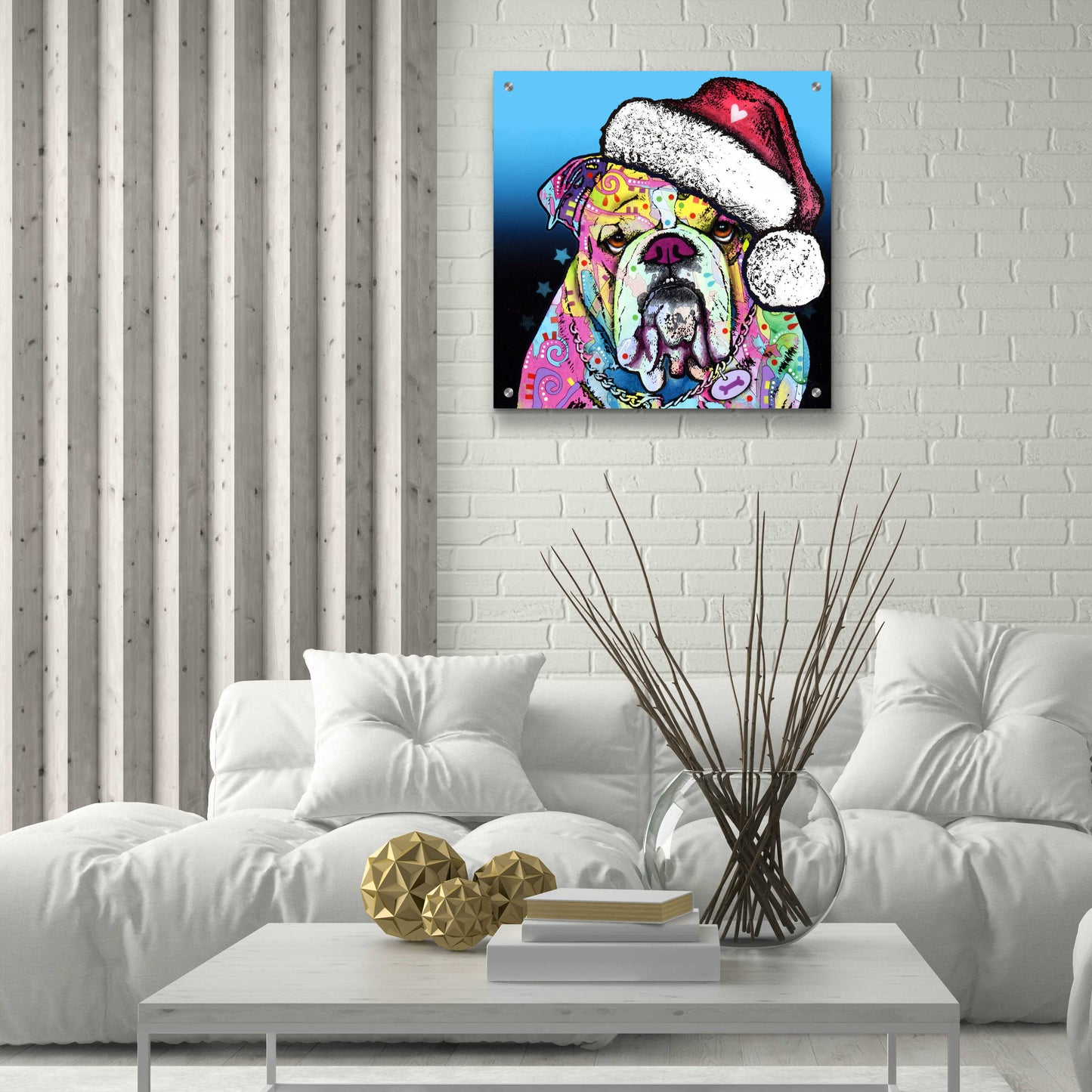 Epic Art 'The Bulldog Christmas' by Dean Russo, Acrylic Glass Wall Art,24x24