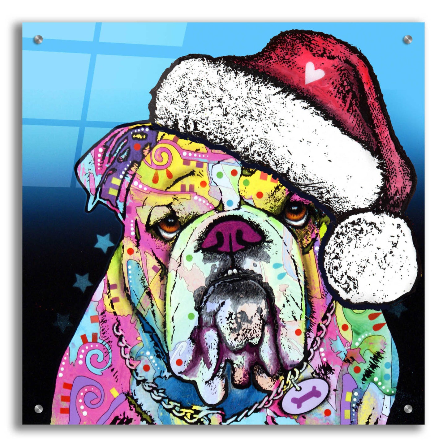 Epic Art 'The Bulldog Christmas' by Dean Russo, Acrylic Glass Wall Art,24x24