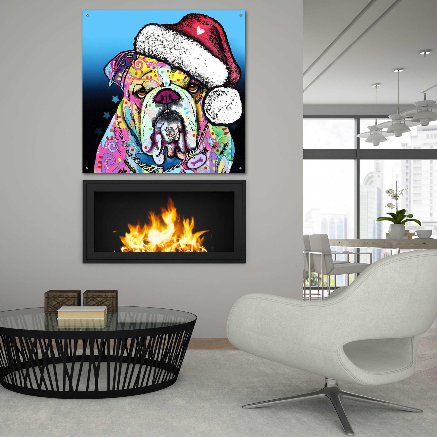 Epic Art 'The Bulldog Christmas' by Dean Russo, Acrylic Glass Wall Art,36x36