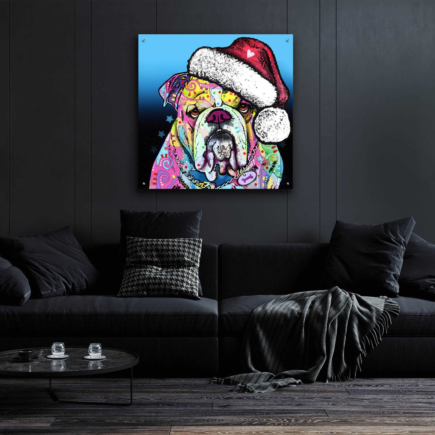 Epic Art 'The Bulldog Christmas' by Dean Russo, Acrylic Glass Wall Art,36x36