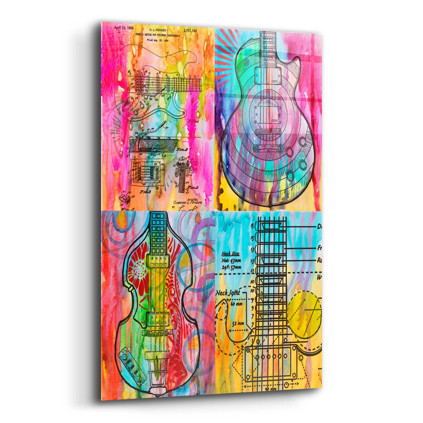 Epic Art 'Four Guitars' by Dean Russo, Acrylic Glass Wall Art,12x16