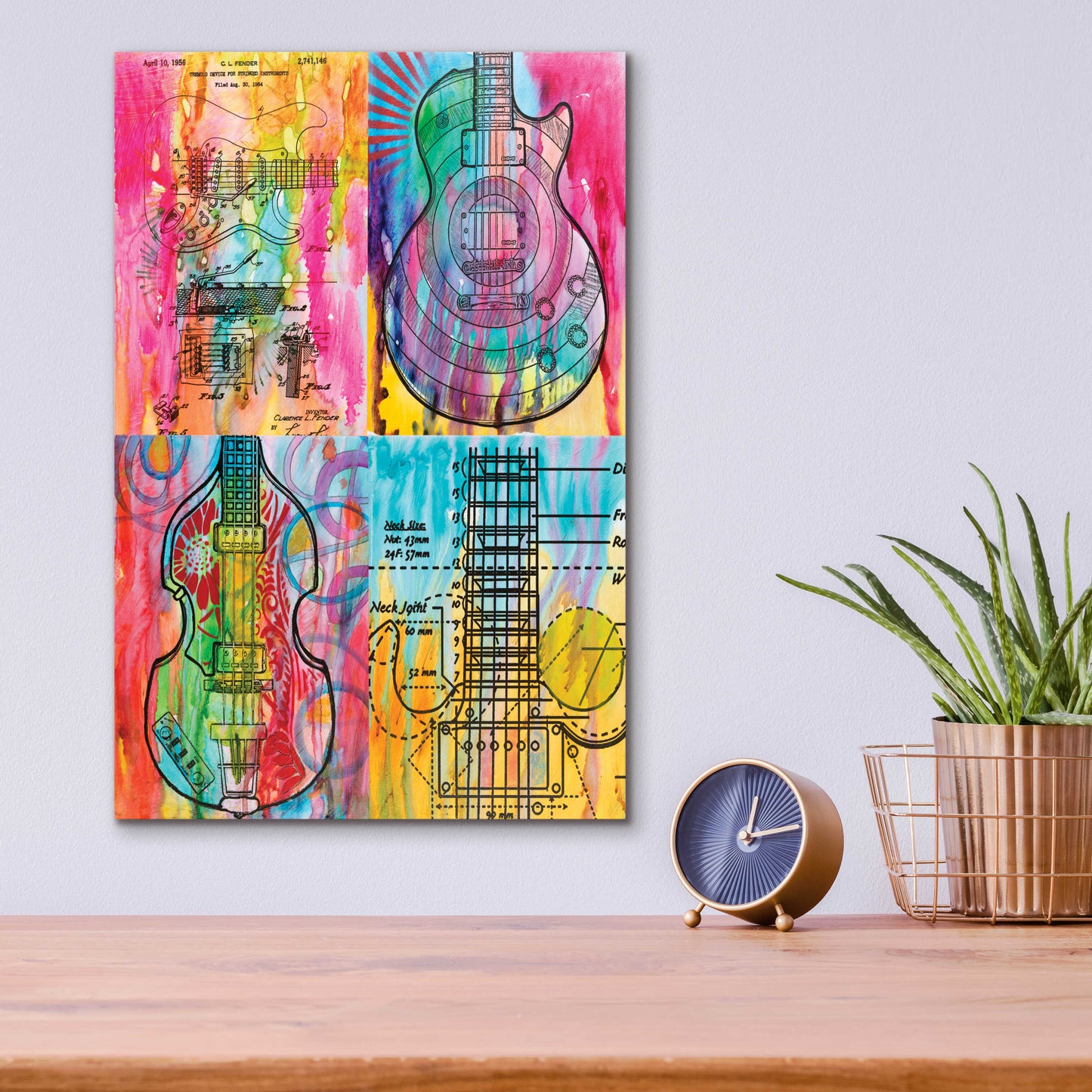 Epic Art 'Four Guitars' by Dean Russo, Acrylic Glass Wall Art,12x16