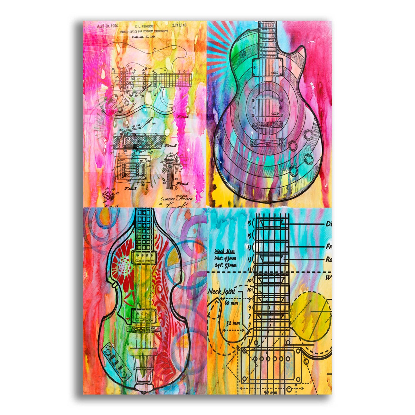 Epic Art 'Four Guitars' by Dean Russo, Acrylic Glass Wall Art,12x16