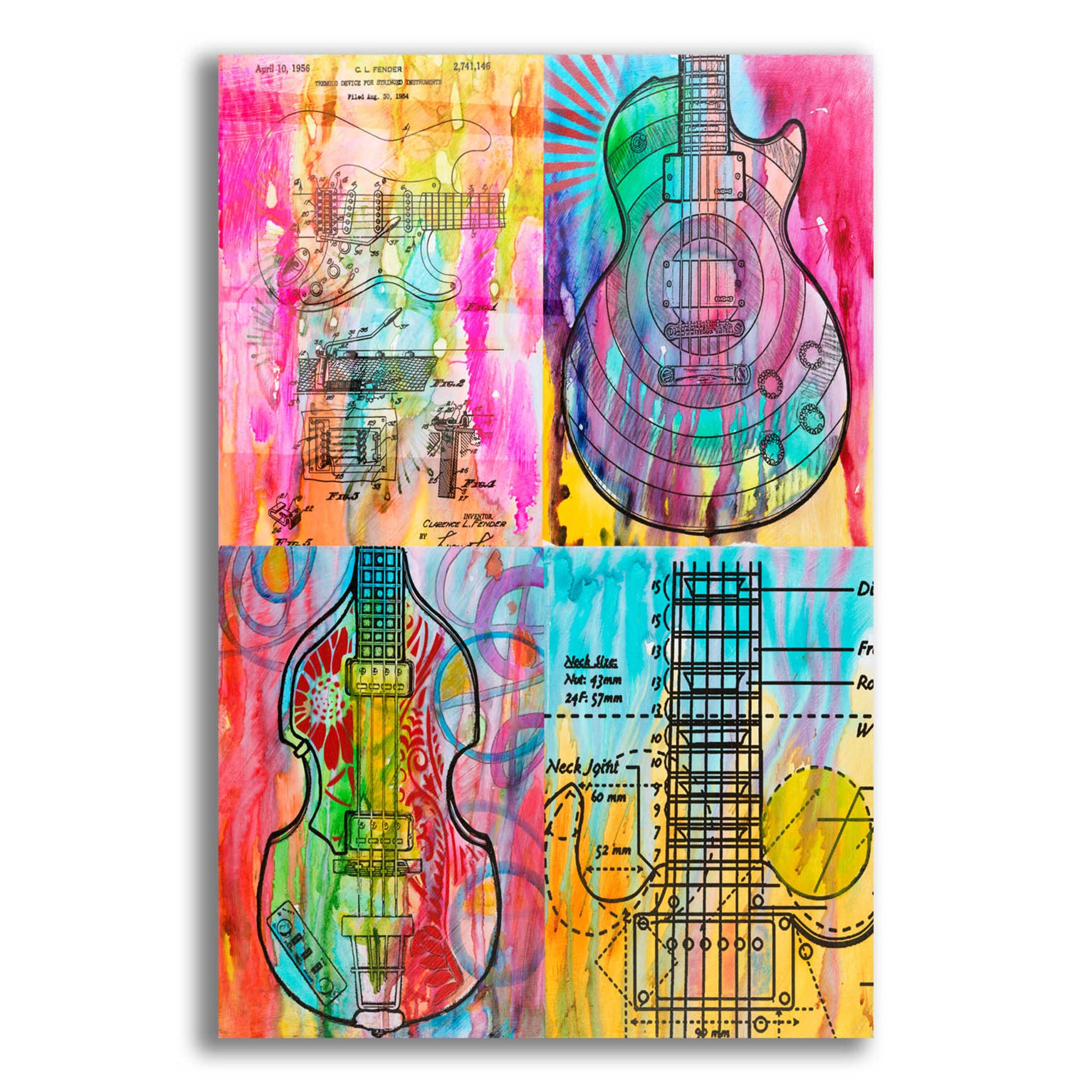 Epic Art 'Four Guitars' by Dean Russo, Acrylic Glass Wall Art,16x24