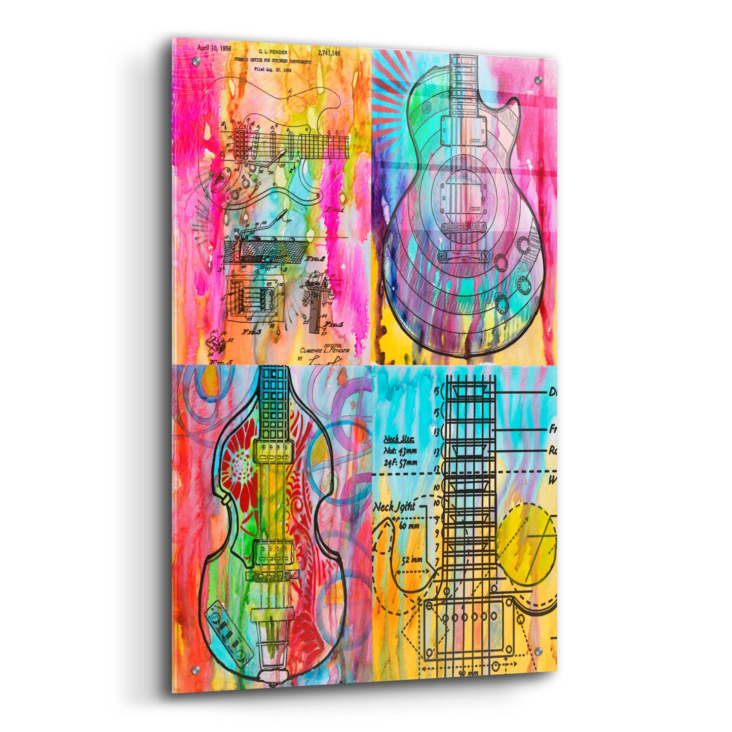 Epic Art 'Four Guitars' by Dean Russo, Acrylic Glass Wall Art,24x36