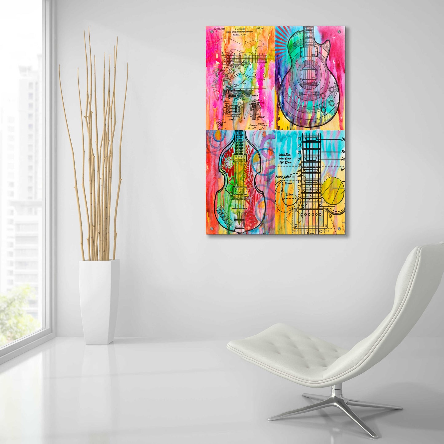 Epic Art 'Four Guitars' by Dean Russo, Acrylic Glass Wall Art,24x36