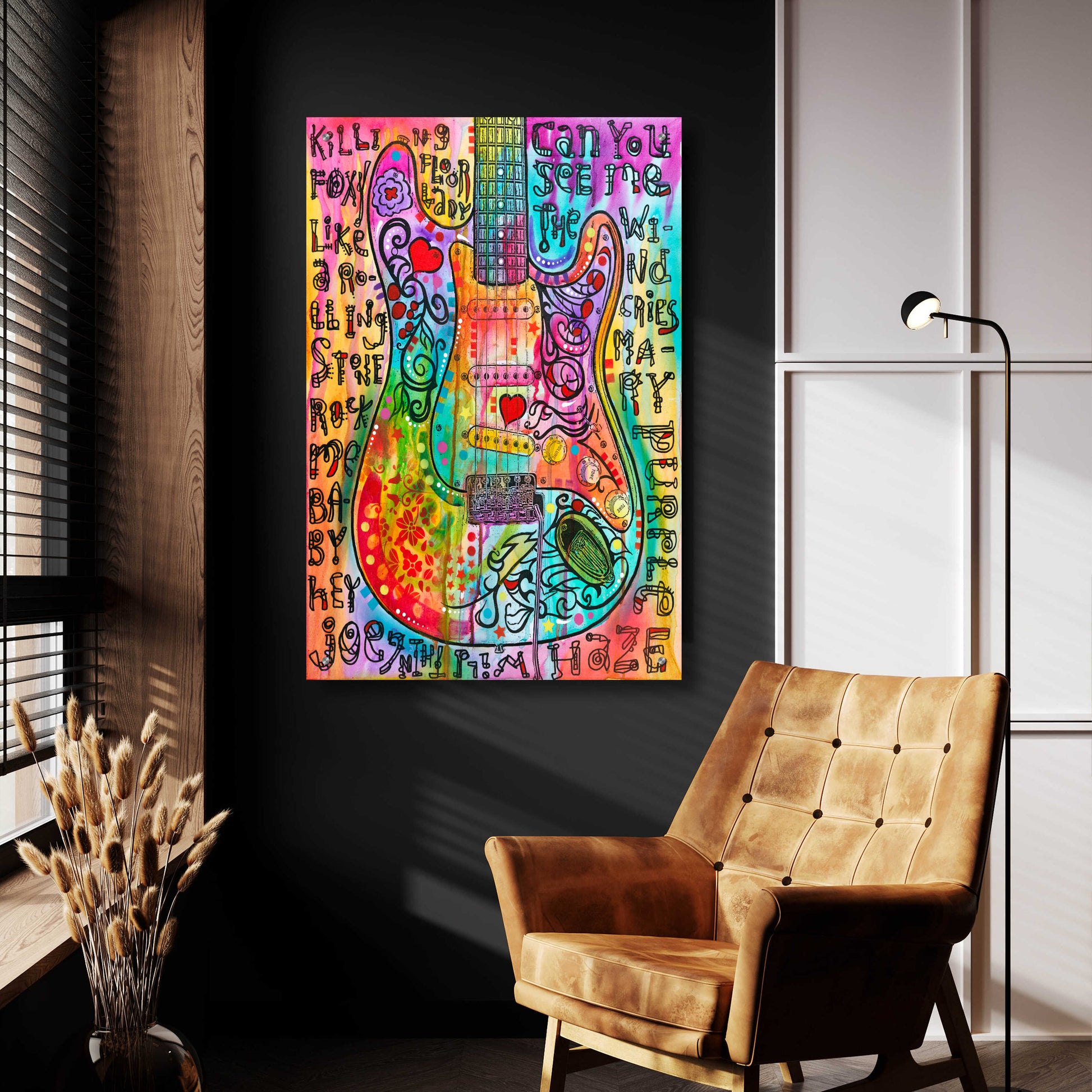 Epic Art 'Jimmies Guitar' by Dean Russo, Acrylic Glass Wall Art,24x36