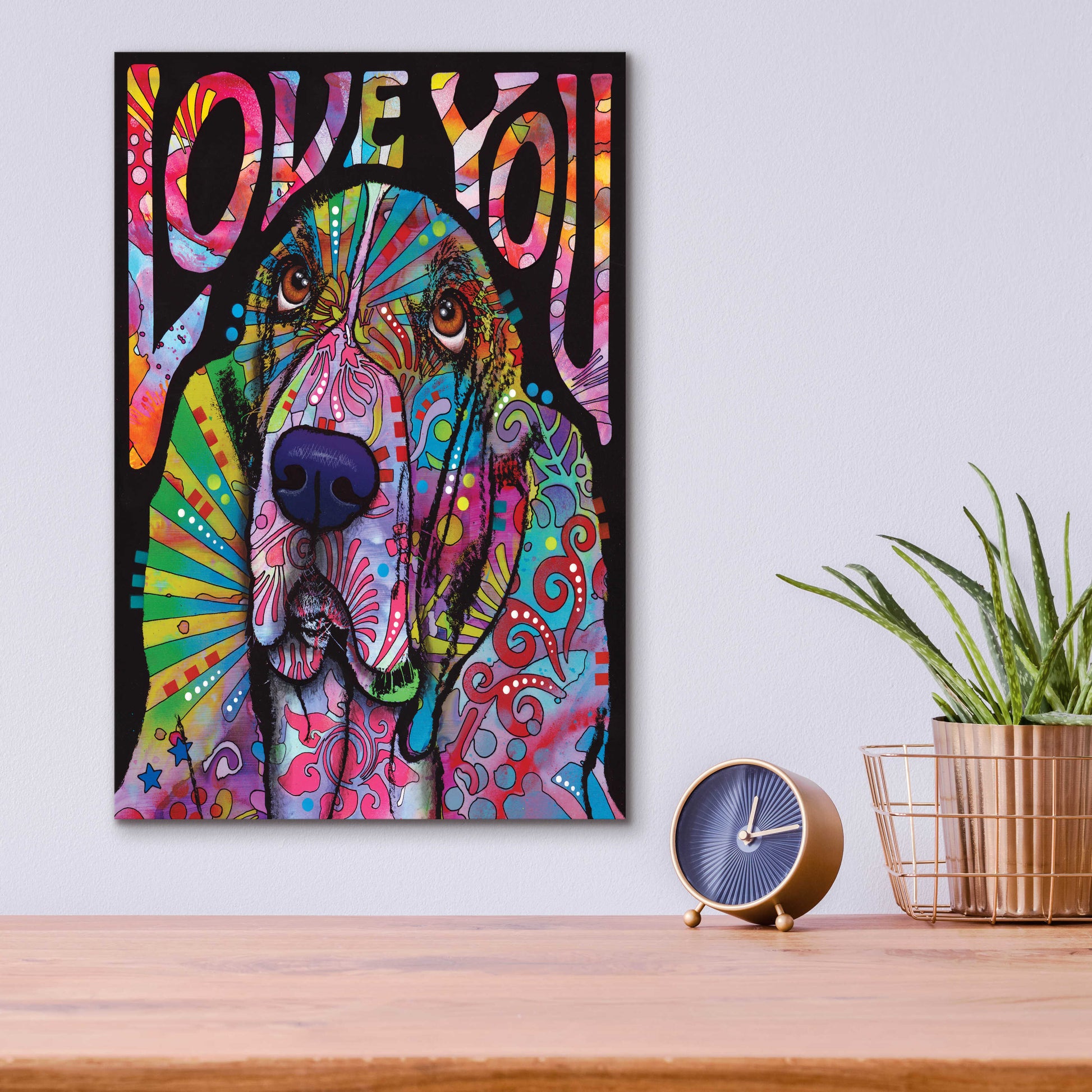 Epic Art 'Love You Basset' by Dean Russo, Acrylic Glass Wall Art,12x16