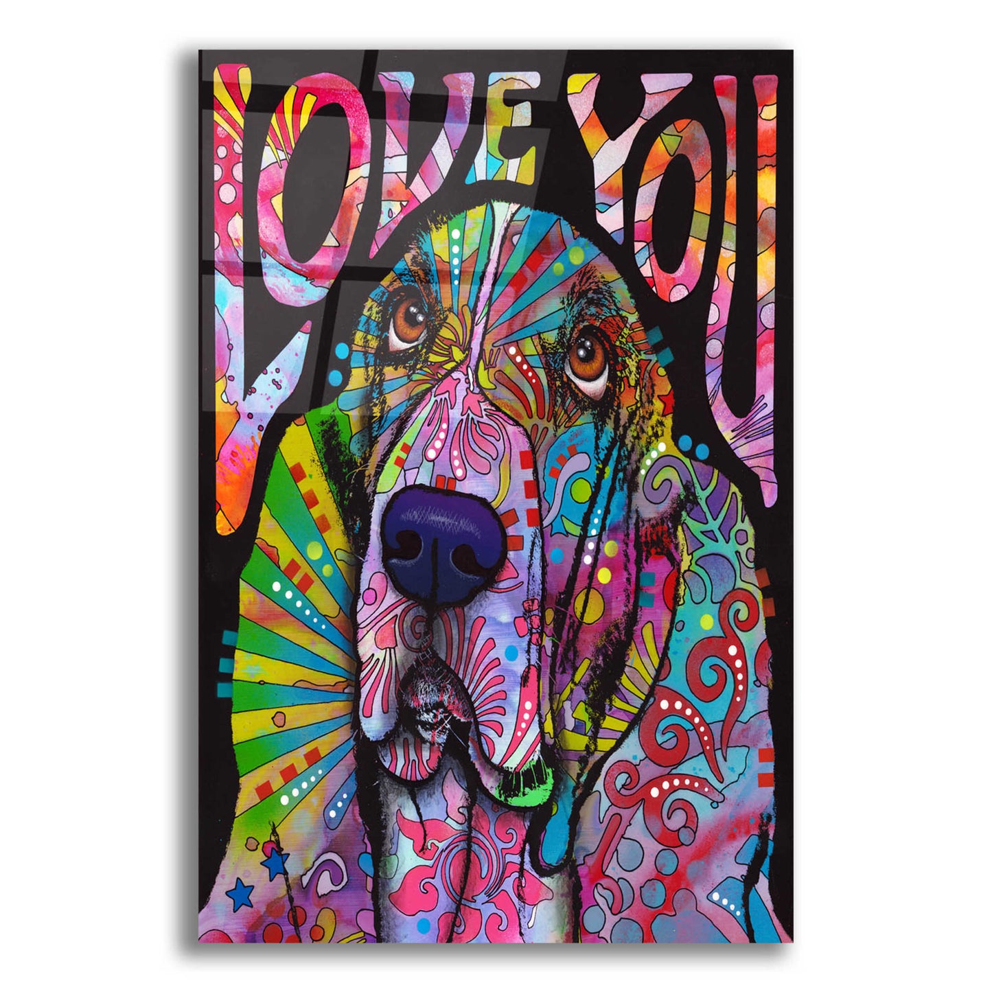 Epic Art 'Love You Basset' by Dean Russo, Acrylic Glass Wall Art,12x16