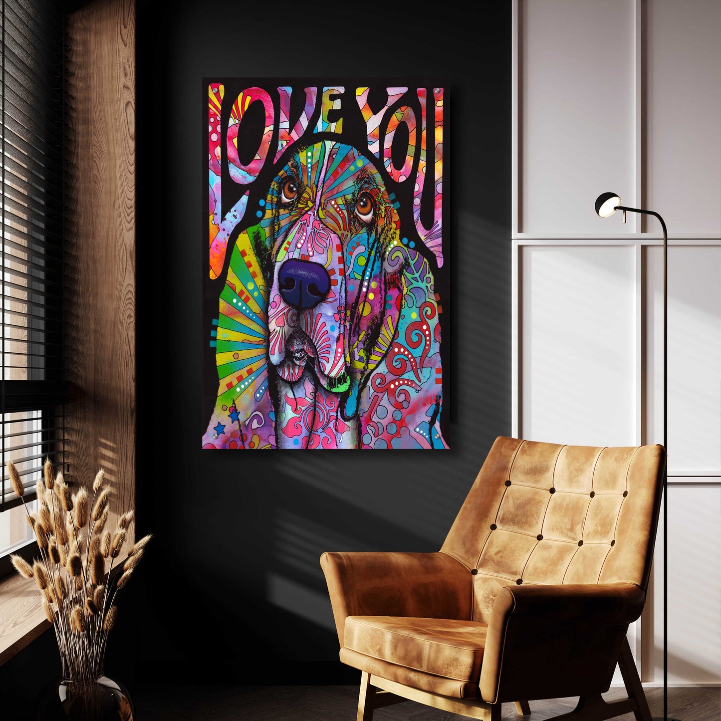 Epic Art 'Love You Basset' by Dean Russo, Acrylic Glass Wall Art,24x36