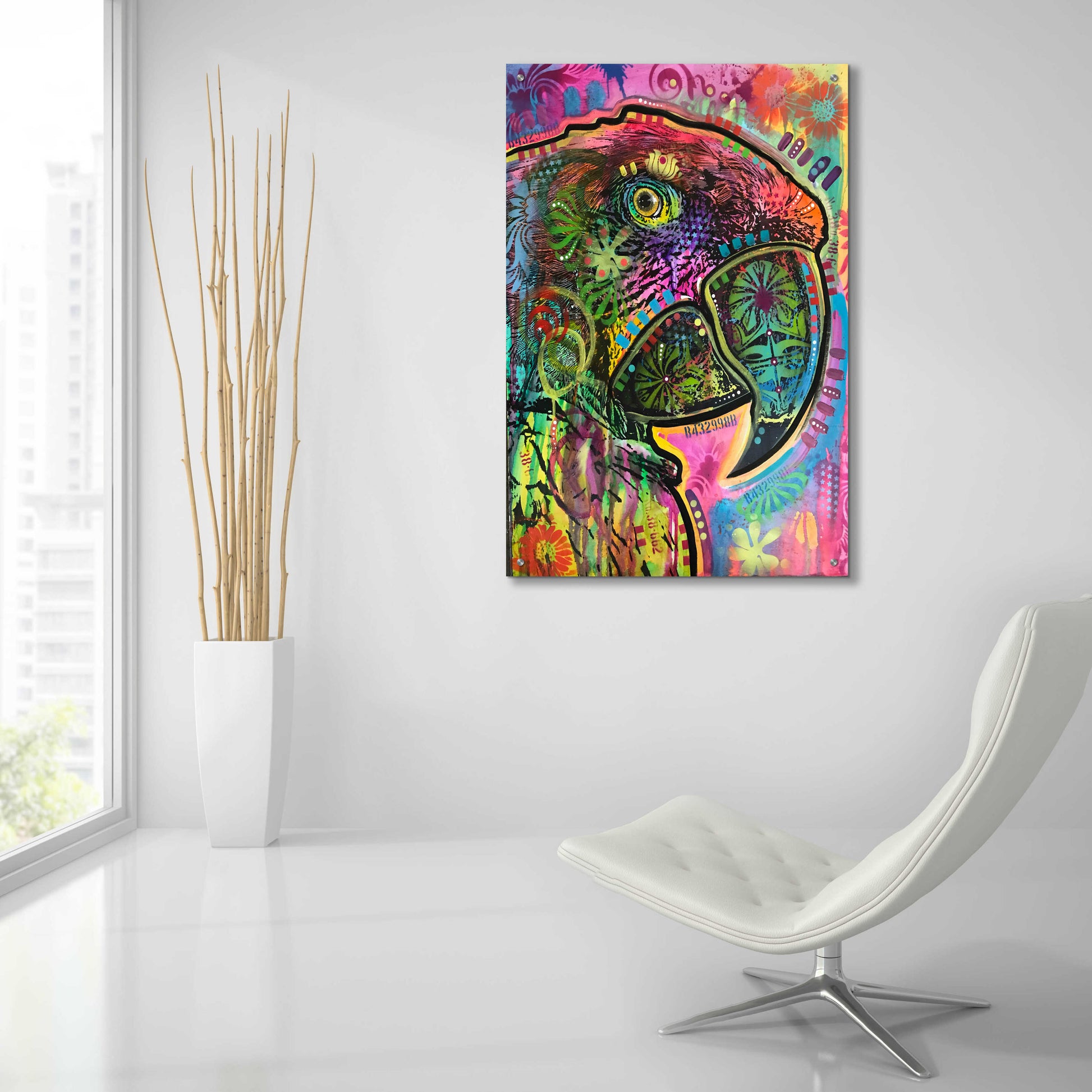 Epic Art 'Close Up Parrot' by Dean Russo, Acrylic Glass Wall Art,24x36