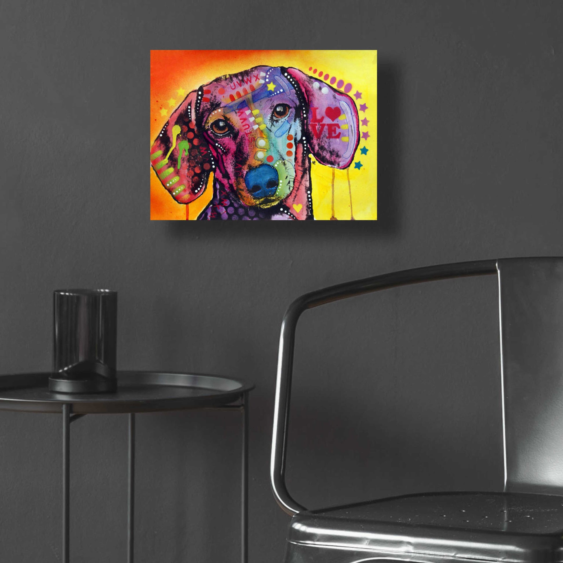 Epic Art 'Tilt Dachshund Love' by Dean Russo, Acrylic Glass Wall Art,16x12