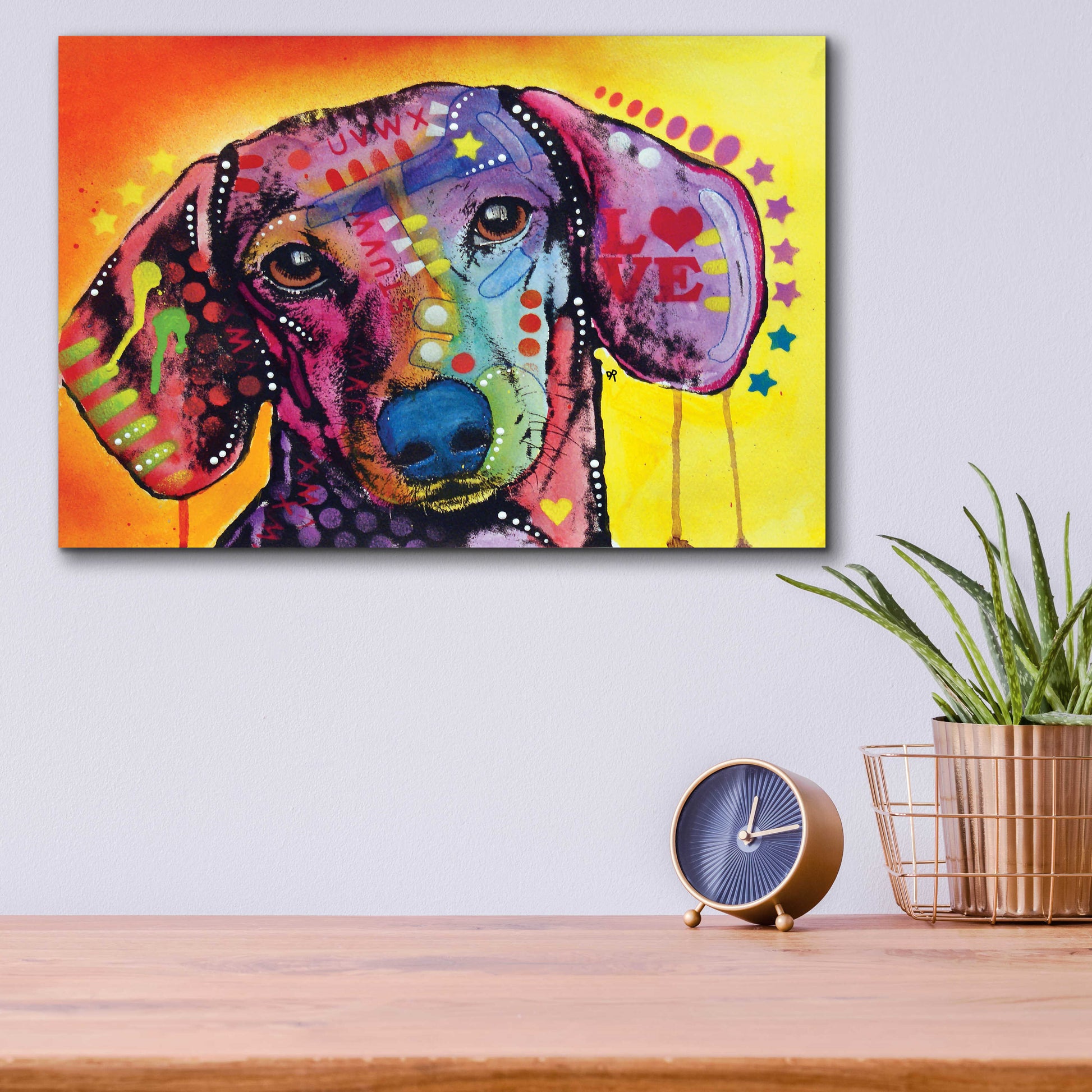 Epic Art 'Tilt Dachshund Love' by Dean Russo, Acrylic Glass Wall Art,16x12