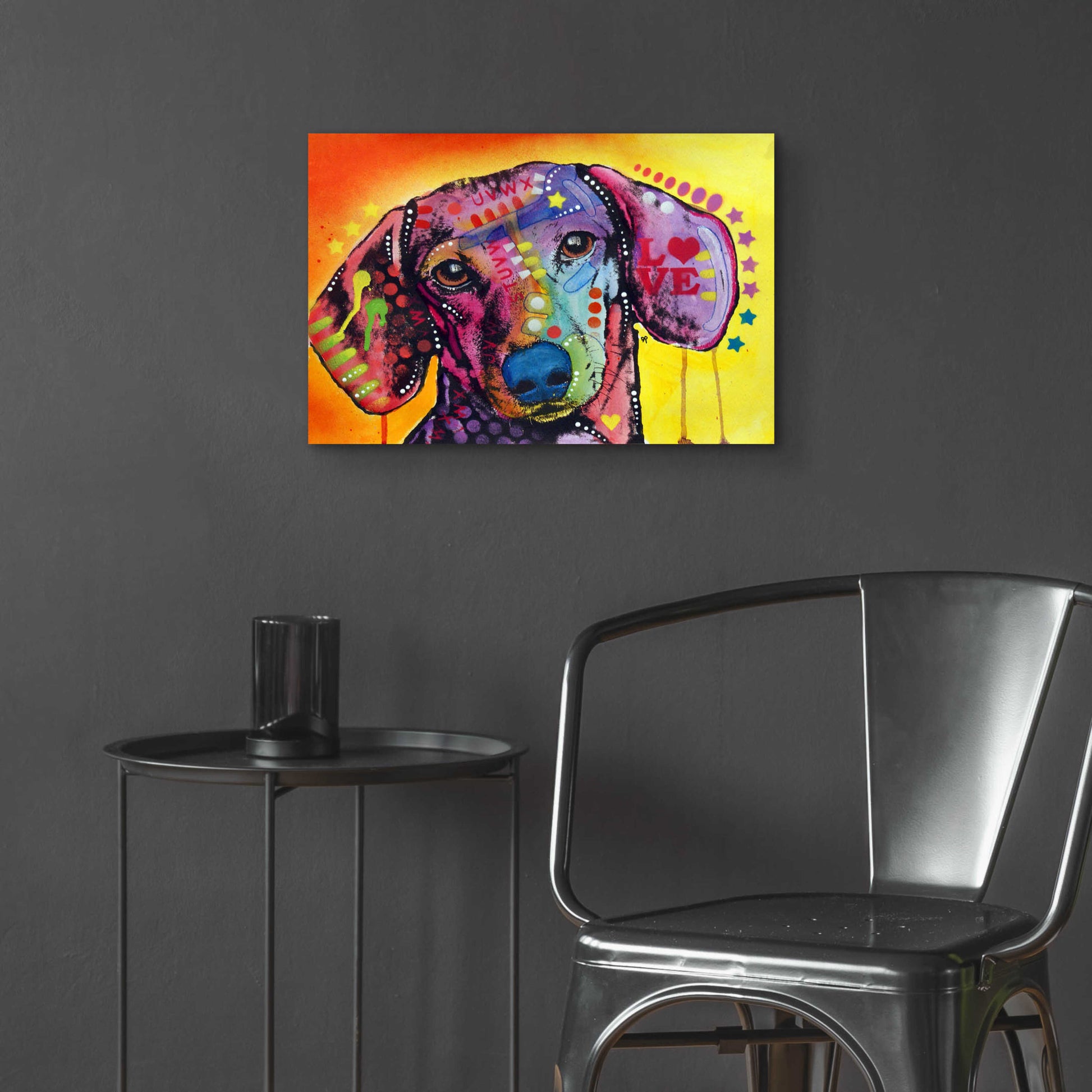 Epic Art 'Tilt Dachshund Love' by Dean Russo, Acrylic Glass Wall Art,24x16