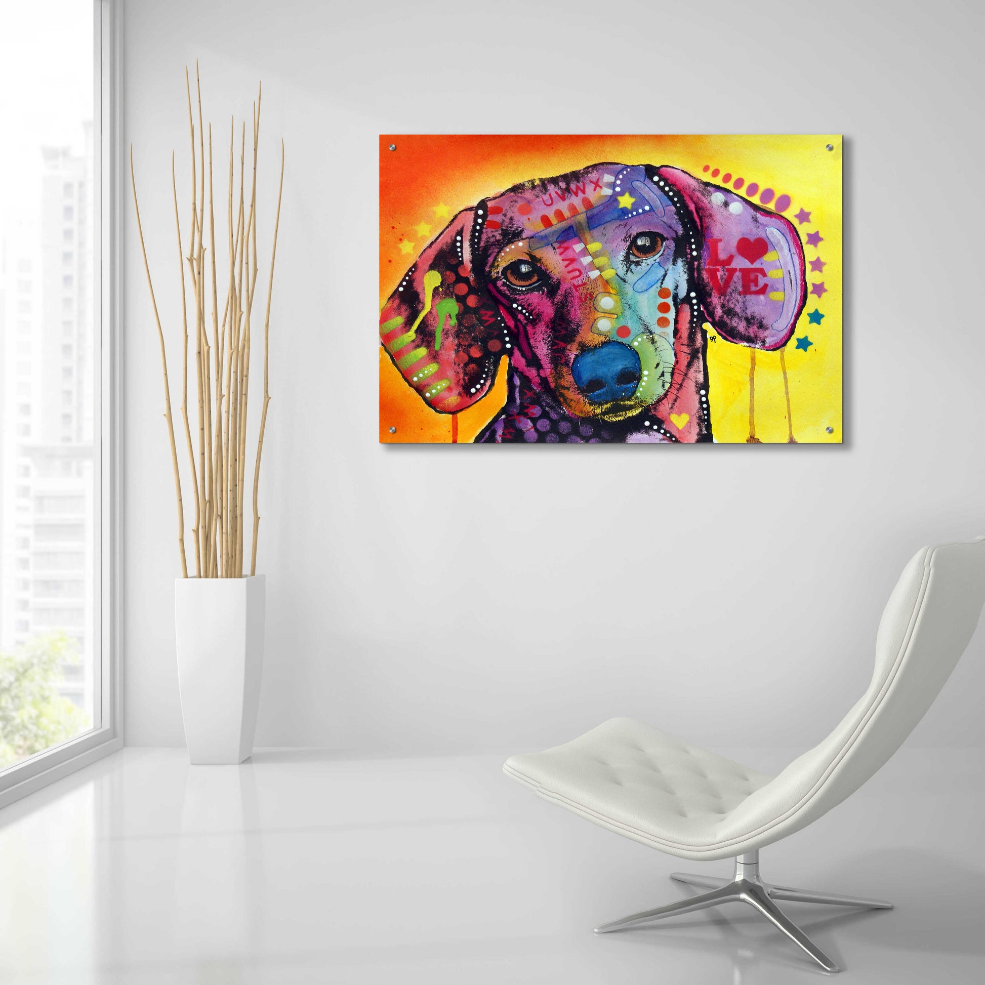 Epic Art 'Tilt Dachshund Love' by Dean Russo, Acrylic Glass Wall Art,36x24