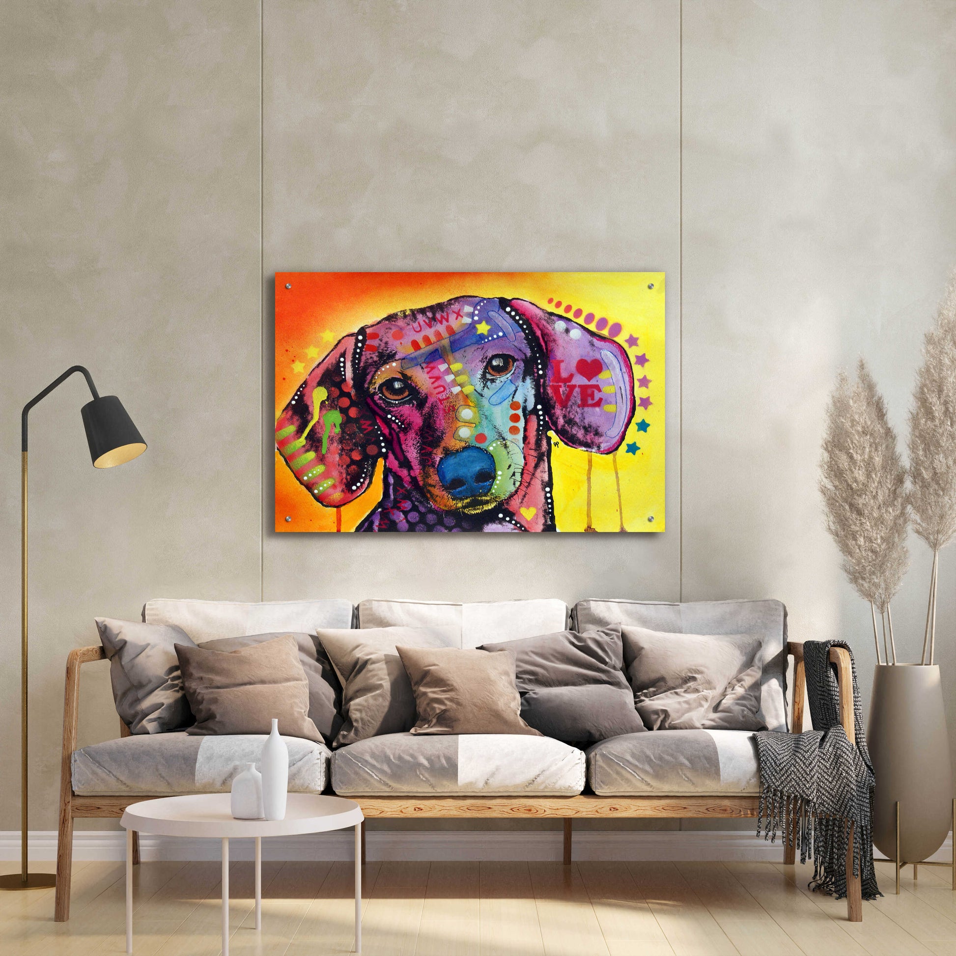 Epic Art 'Tilt Dachshund Love' by Dean Russo, Acrylic Glass Wall Art,36x24