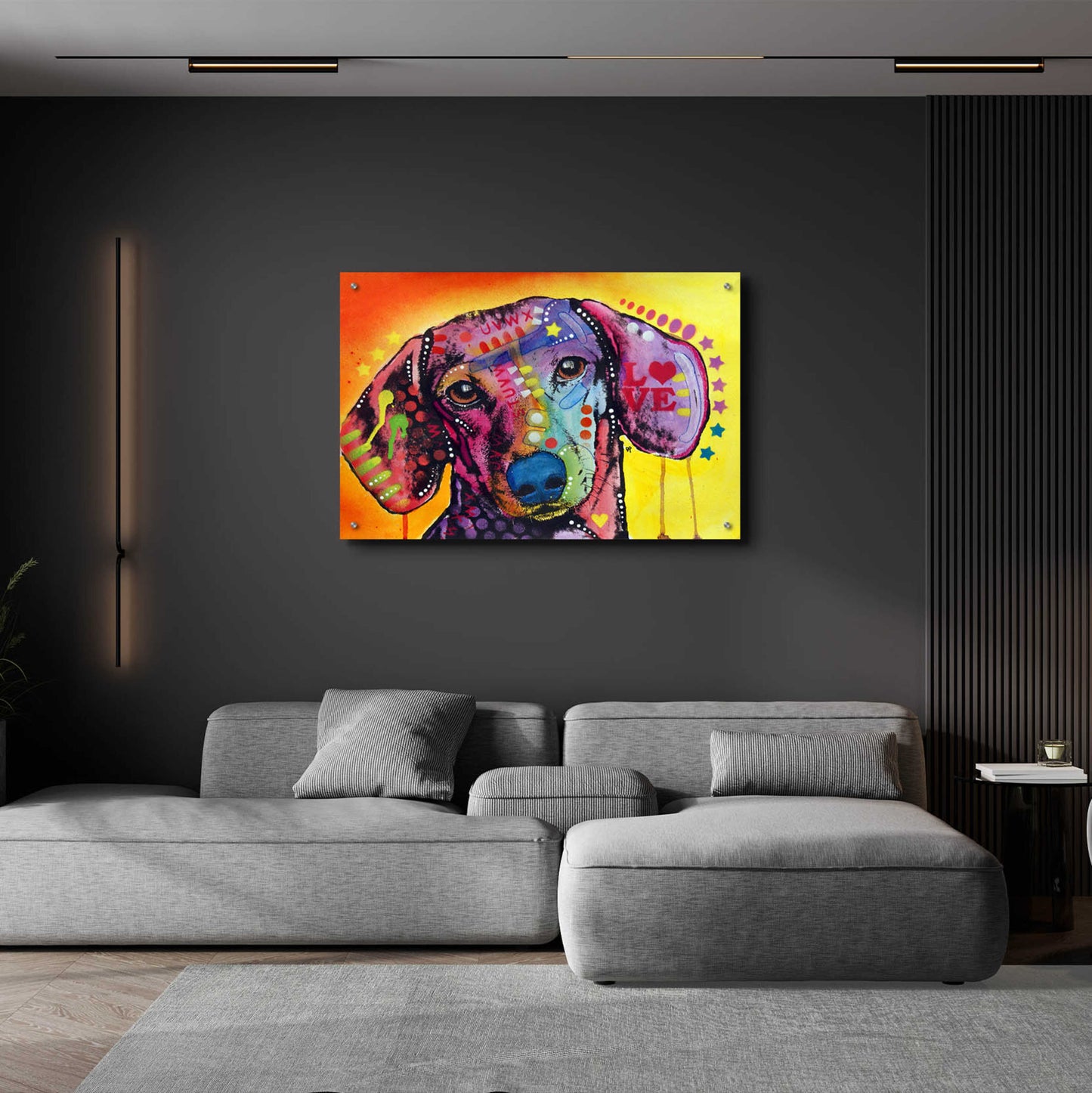 Epic Art 'Tilt Dachshund Love' by Dean Russo, Acrylic Glass Wall Art,36x24