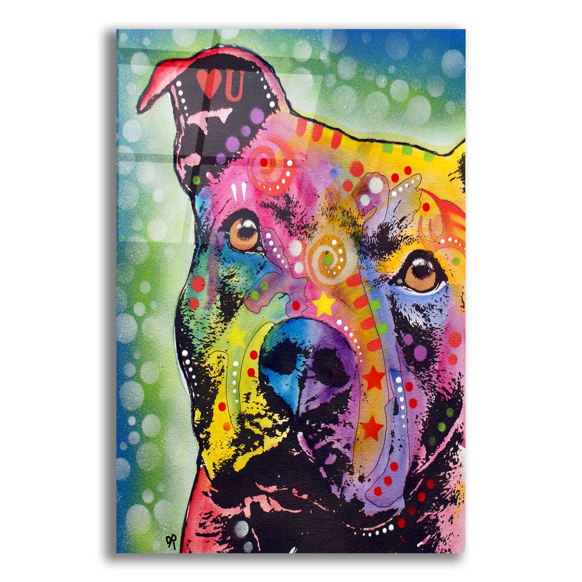 Epic Art 'Thoughtful Pit Bull White Bubble' by Dean Russo, Acrylic Glass Wall Art,12x16