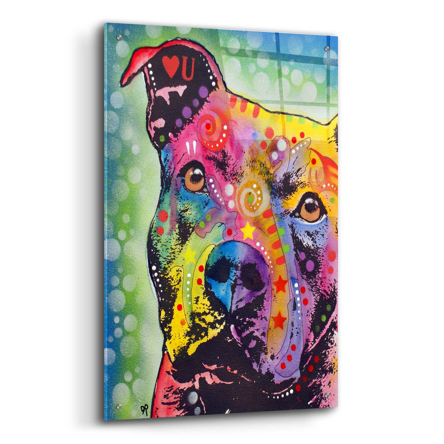 Epic Art 'Thoughtful Pit Bull White Bubble' by Dean Russo, Acrylic Glass Wall Art,24x36