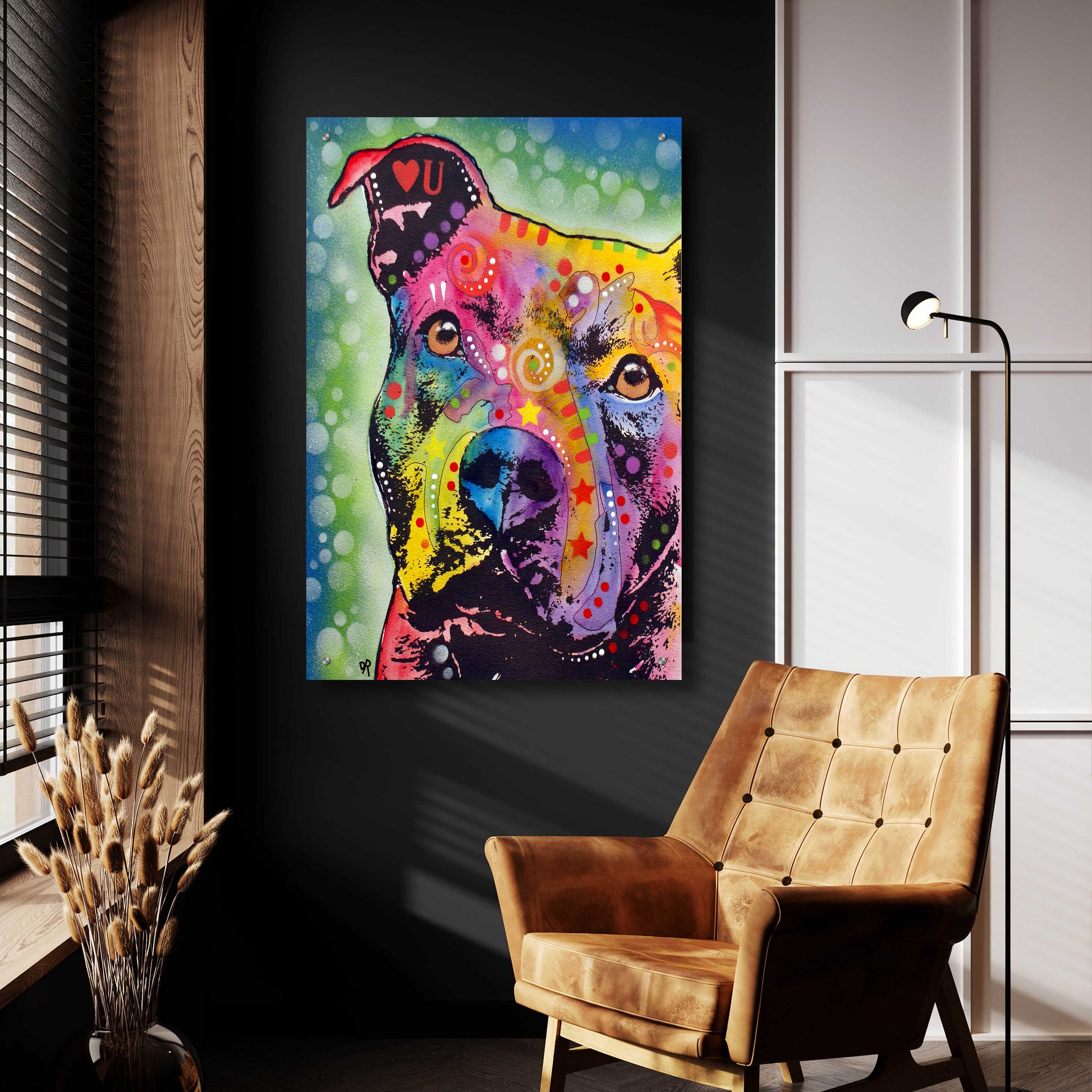 Epic Art 'Thoughtful Pit Bull White Bubble' by Dean Russo, Acrylic Glass Wall Art,24x36