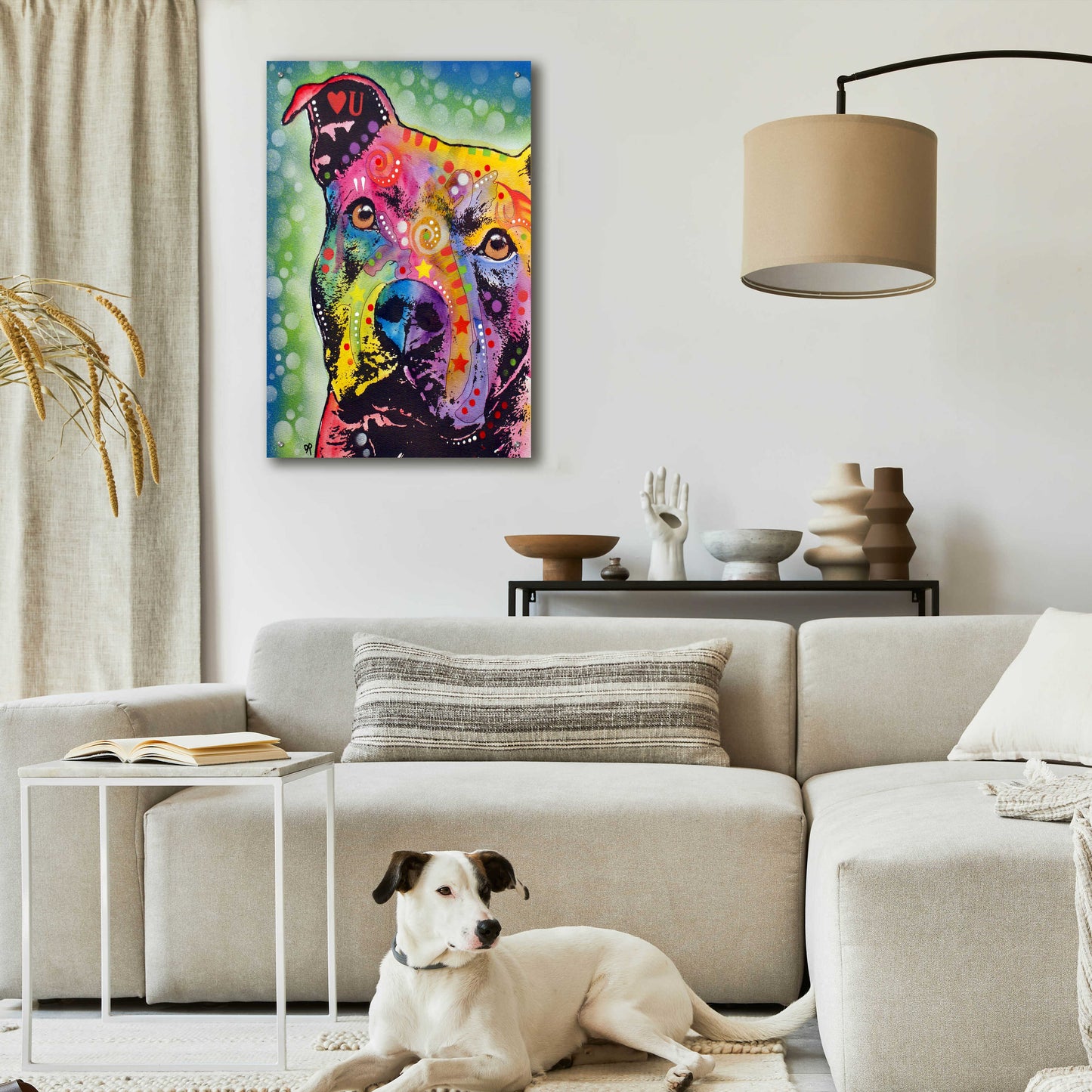 Epic Art 'Thoughtful Pit Bull White Bubble' by Dean Russo, Acrylic Glass Wall Art,24x36