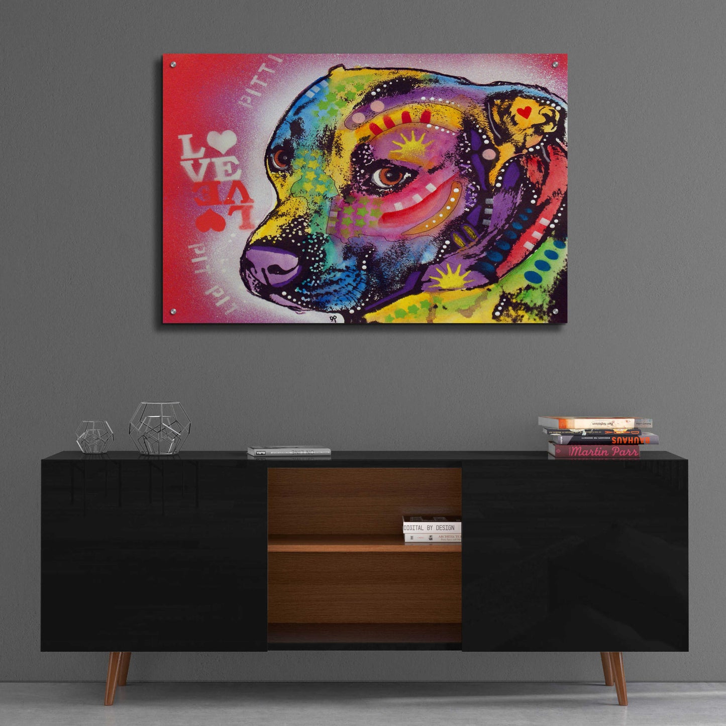 Epic Art 'Gratitude Pit Bull Pittie Love ' by Dean Russo, Acrylic Glass Wall Art,36x24