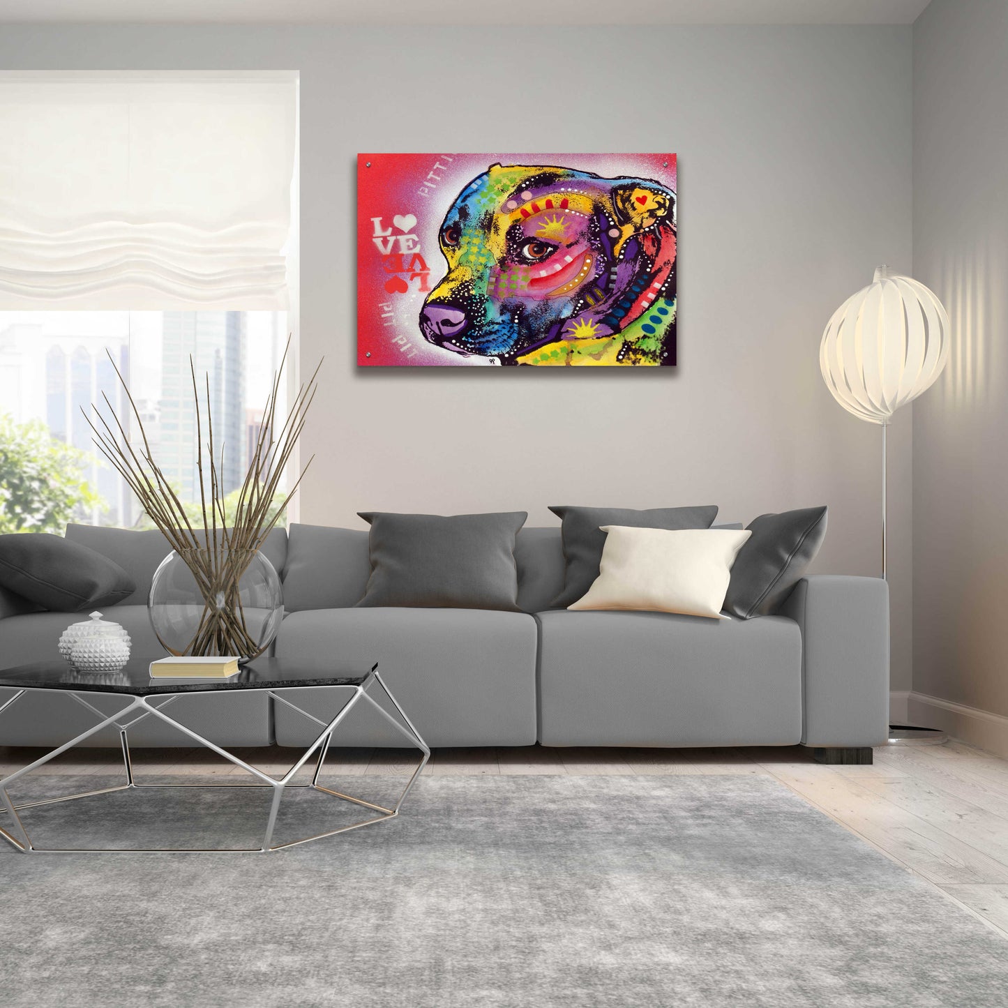 Epic Art 'Gratitude Pit Bull Pittie Love ' by Dean Russo, Acrylic Glass Wall Art,36x24