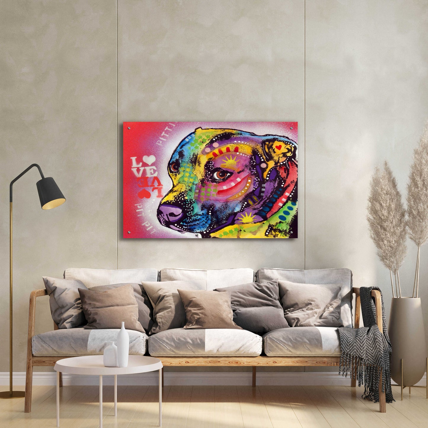 Epic Art 'Gratitude Pit Bull Pittie Love ' by Dean Russo, Acrylic Glass Wall Art,36x24