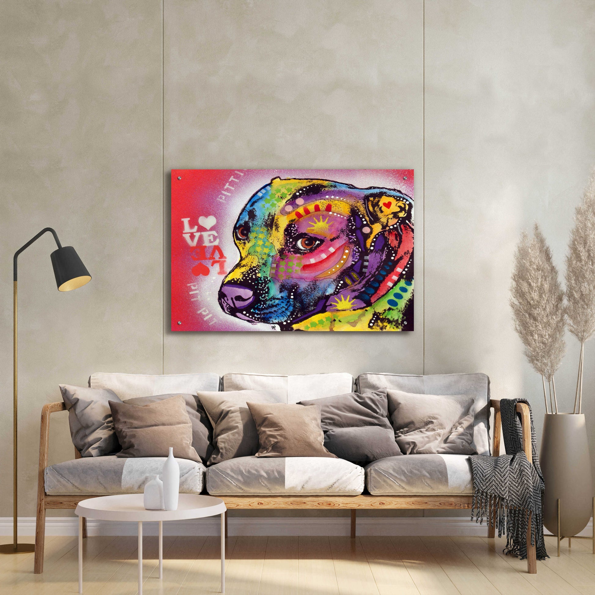 Epic Art 'Gratitude Pit Bull Pittie Love ' by Dean Russo, Acrylic Glass Wall Art,36x24