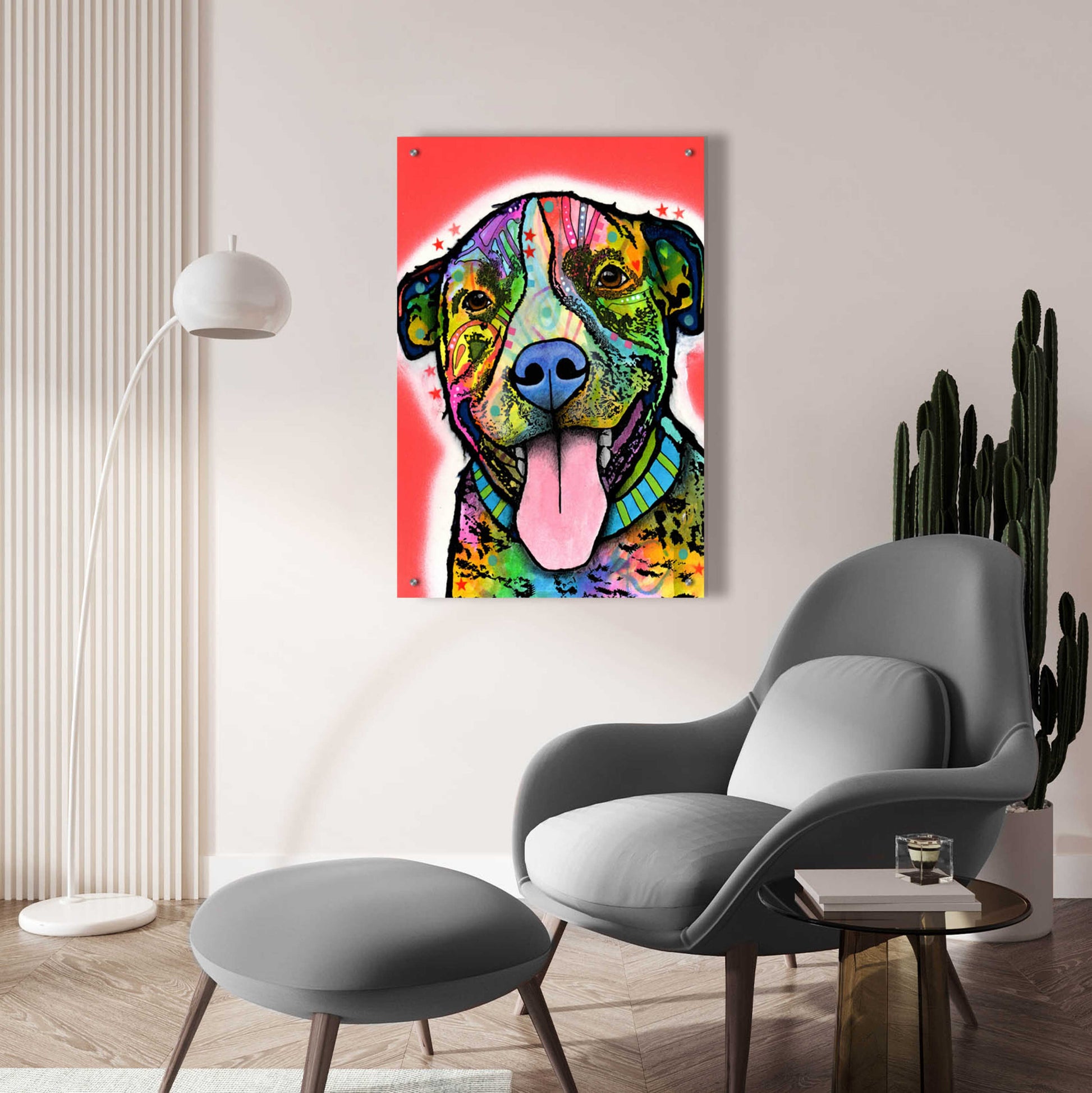 Epic Art 'Smiling Pit Bull zoey' by Dean Russo, Acrylic Glass Wall Art,24x36