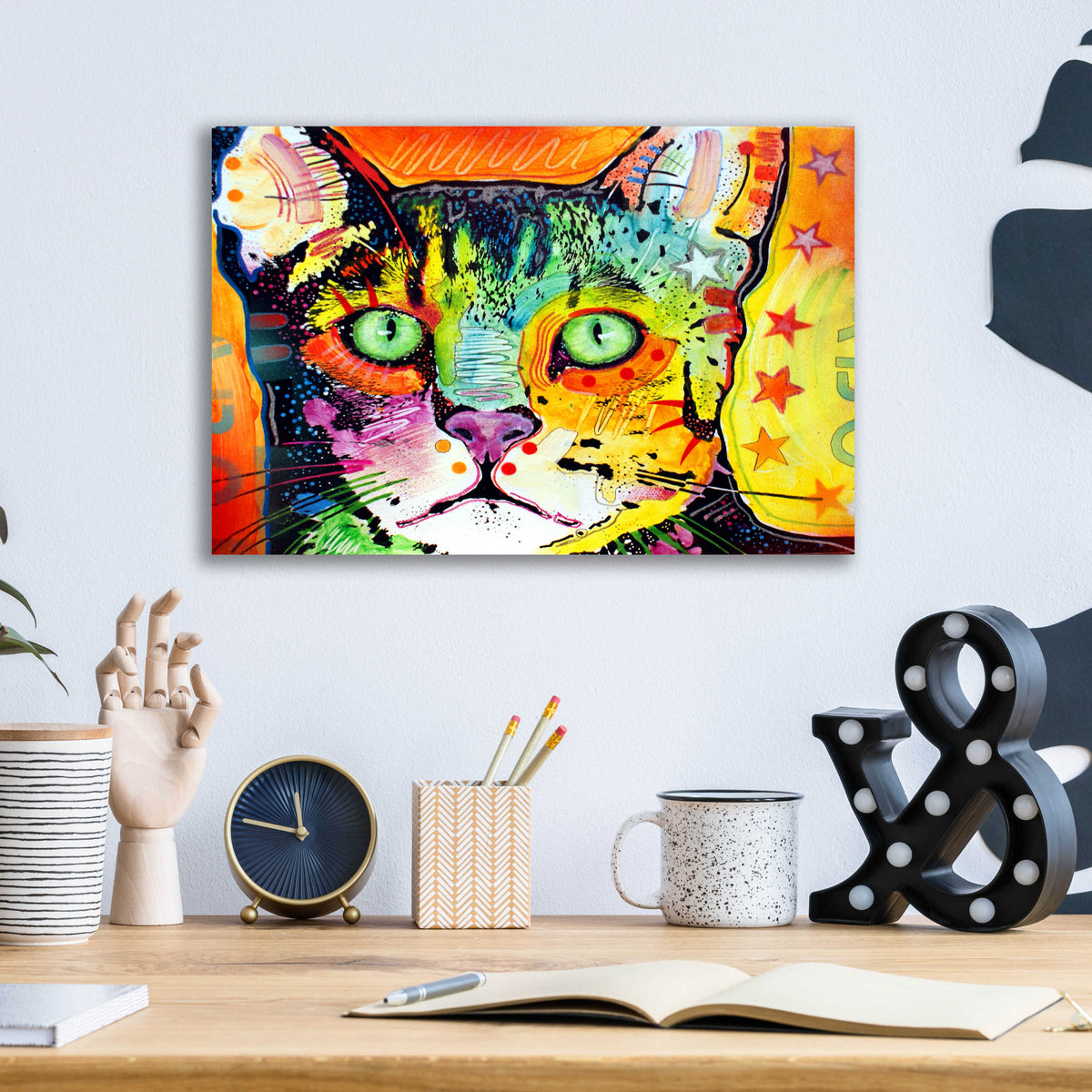 Epic Art 'Straight Cat' by Dean Russo, Acrylic Glass Wall Art,16x12
