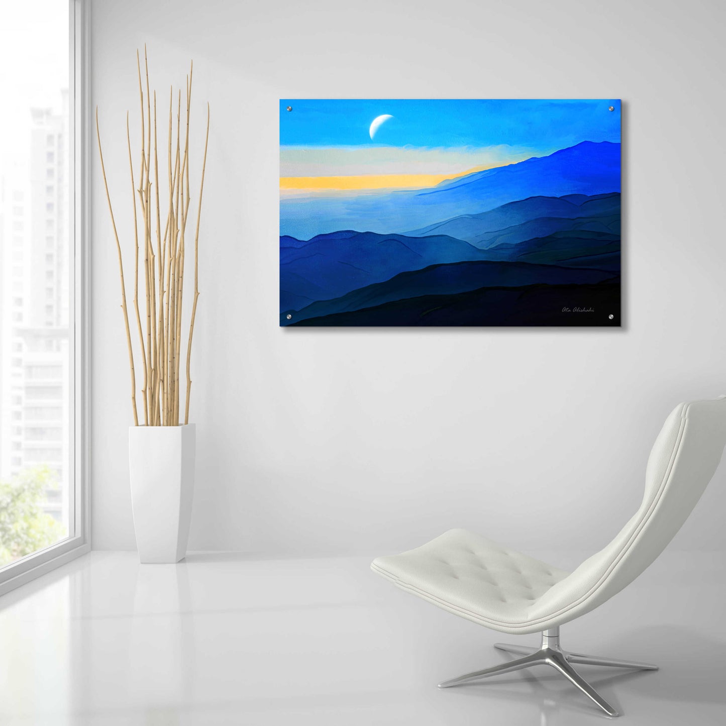 Epic Art 'Blue Mountains' by Ata Alishahi, Acrylic Glass Wall Art,36x24