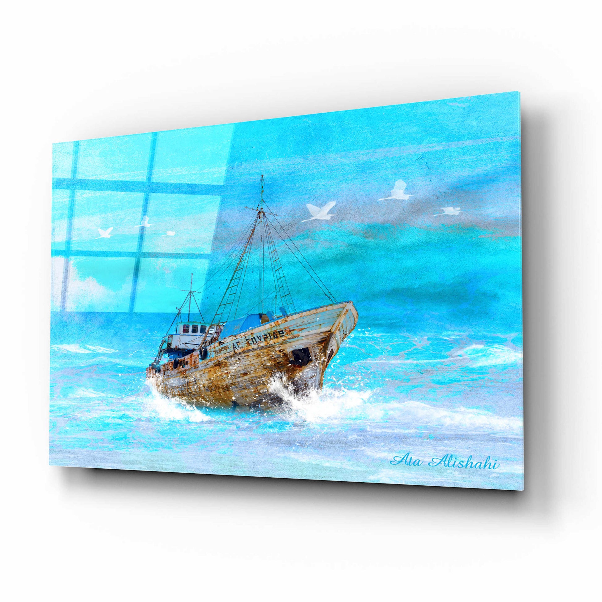 Epic Art 'Blue Sea' by Ata Alishahi, Acrylic Glass Wall Art,16x12