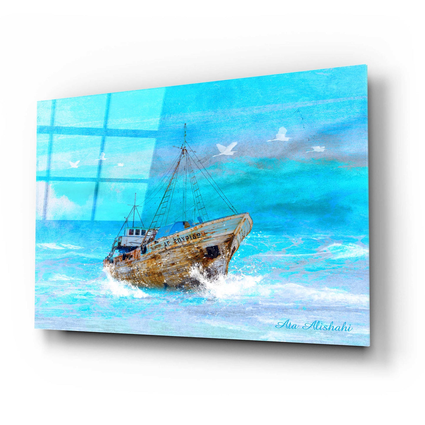 Epic Art 'Blue Sea' by Ata Alishahi, Acrylic Glass Wall Art,24x16