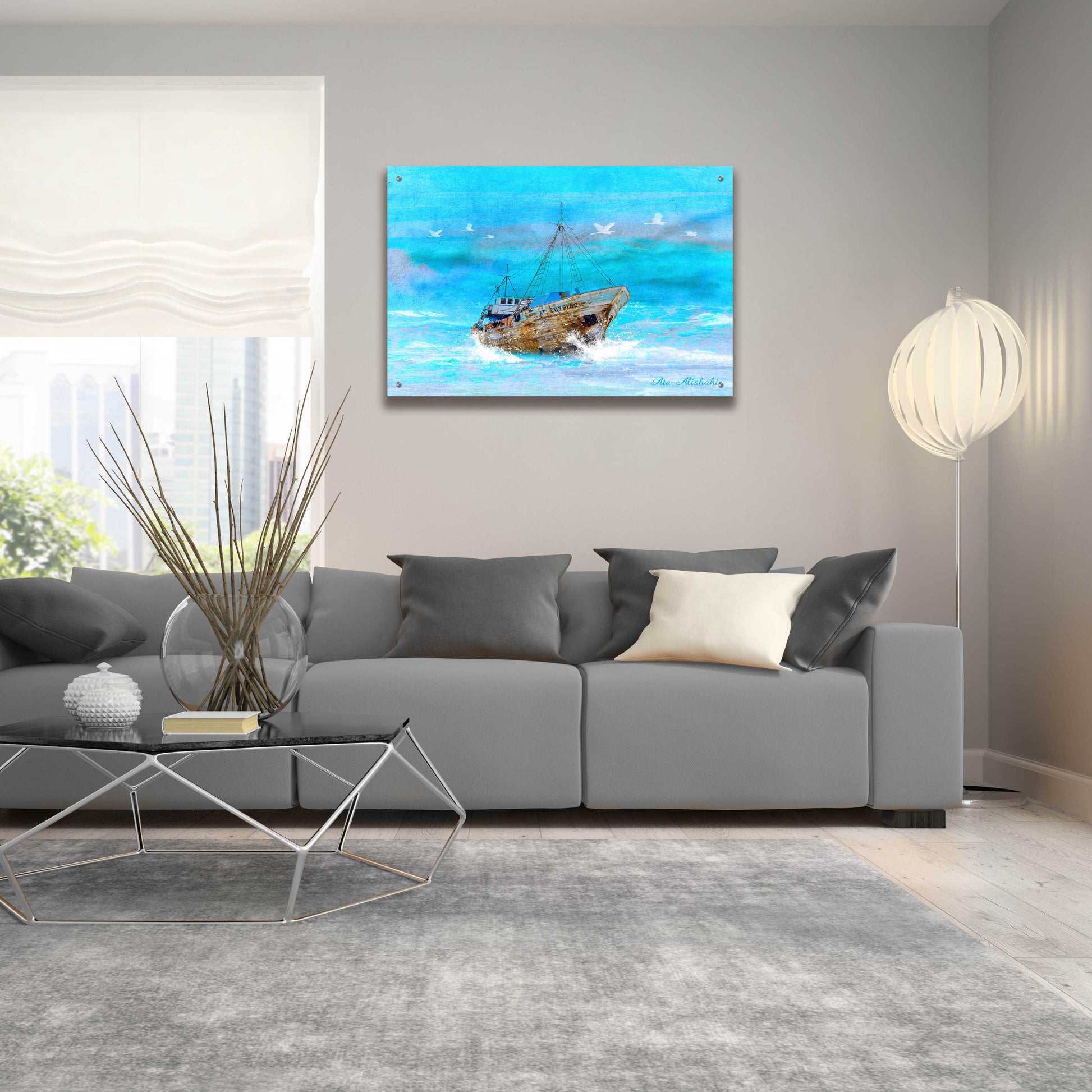 Epic Art 'Blue Sea' by Ata Alishahi, Acrylic Glass Wall Art,36x24