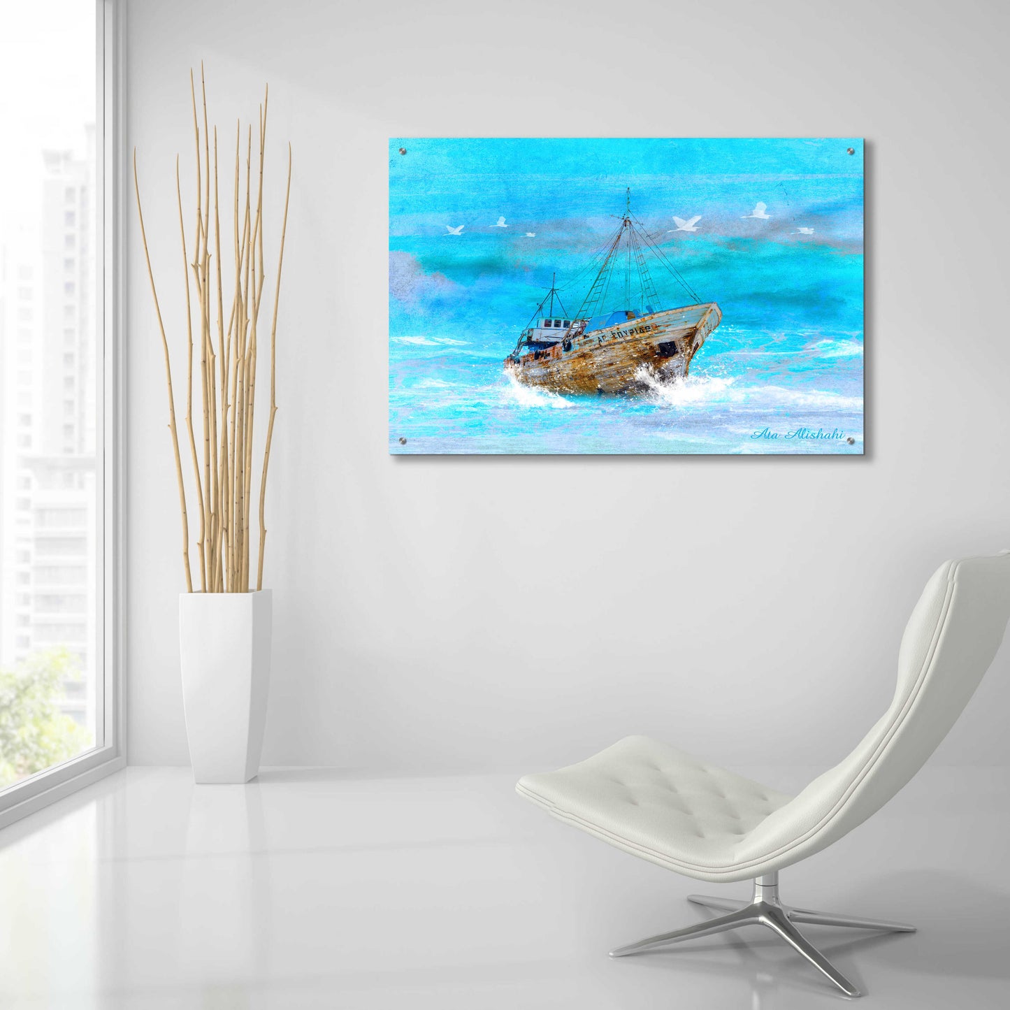 Epic Art 'Blue Sea' by Ata Alishahi, Acrylic Glass Wall Art,36x24