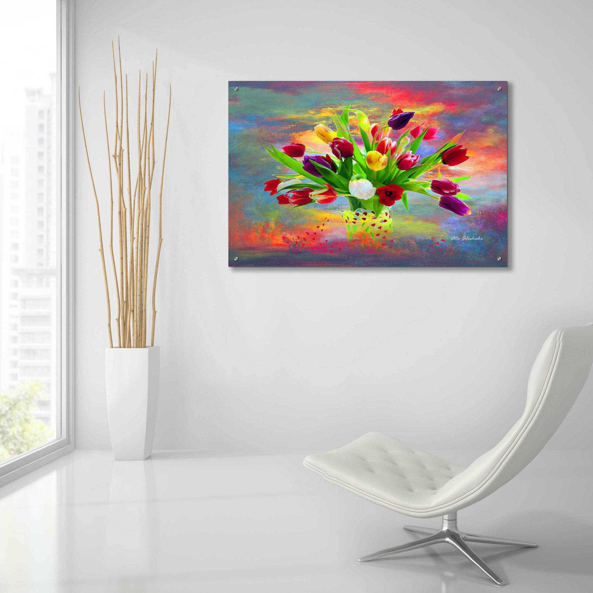 Epic Art 'Colorful Flowers 2' by Ata Alishahi, Acrylic Glass Wall Art,36x24