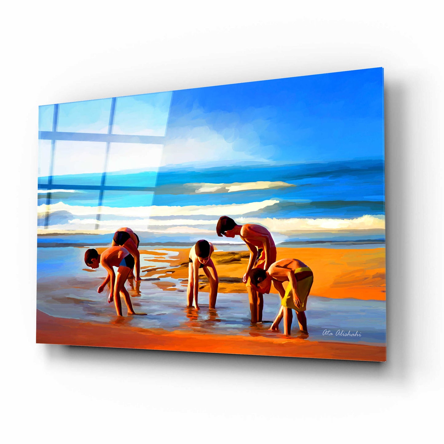 Epic Art ' Kids At The Beach ' by Ata Alishahi, Acrylic Glass Wall Art,16x12