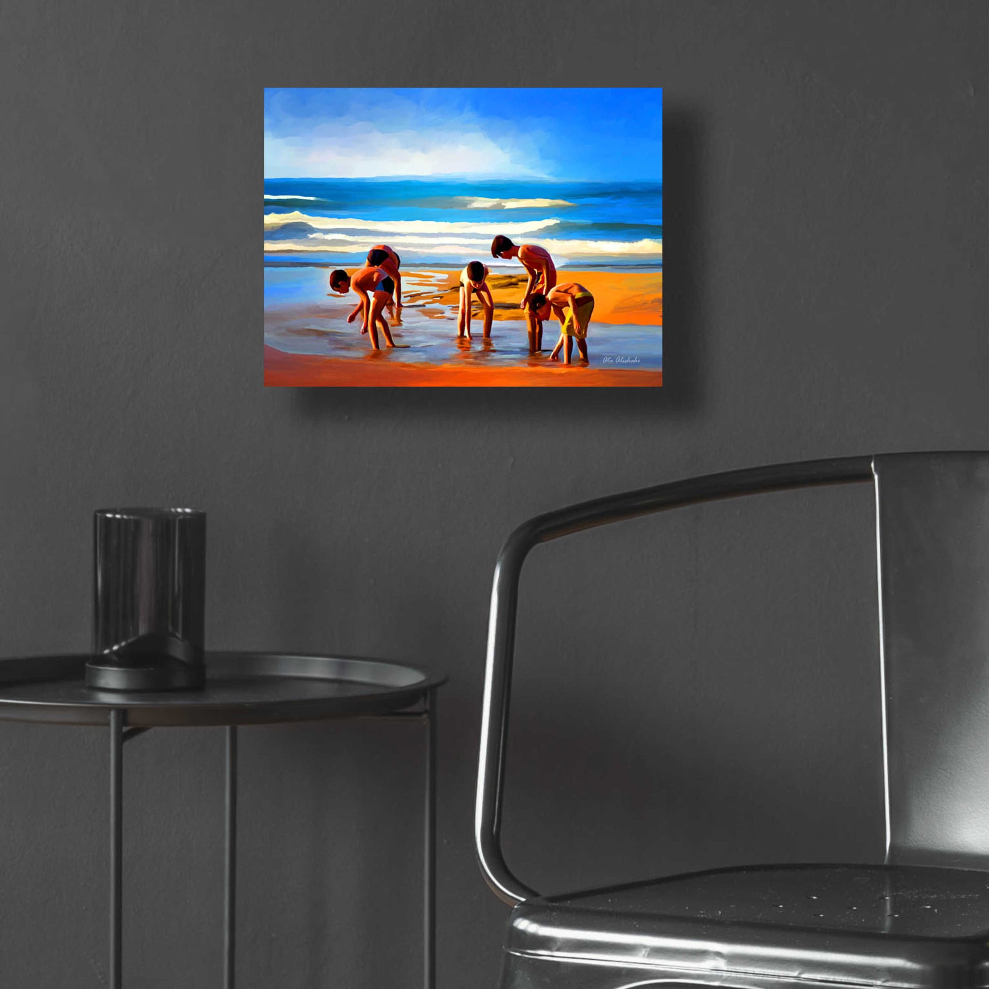 Epic Art ' Kids At The Beach ' by Ata Alishahi, Acrylic Glass Wall Art,16x12