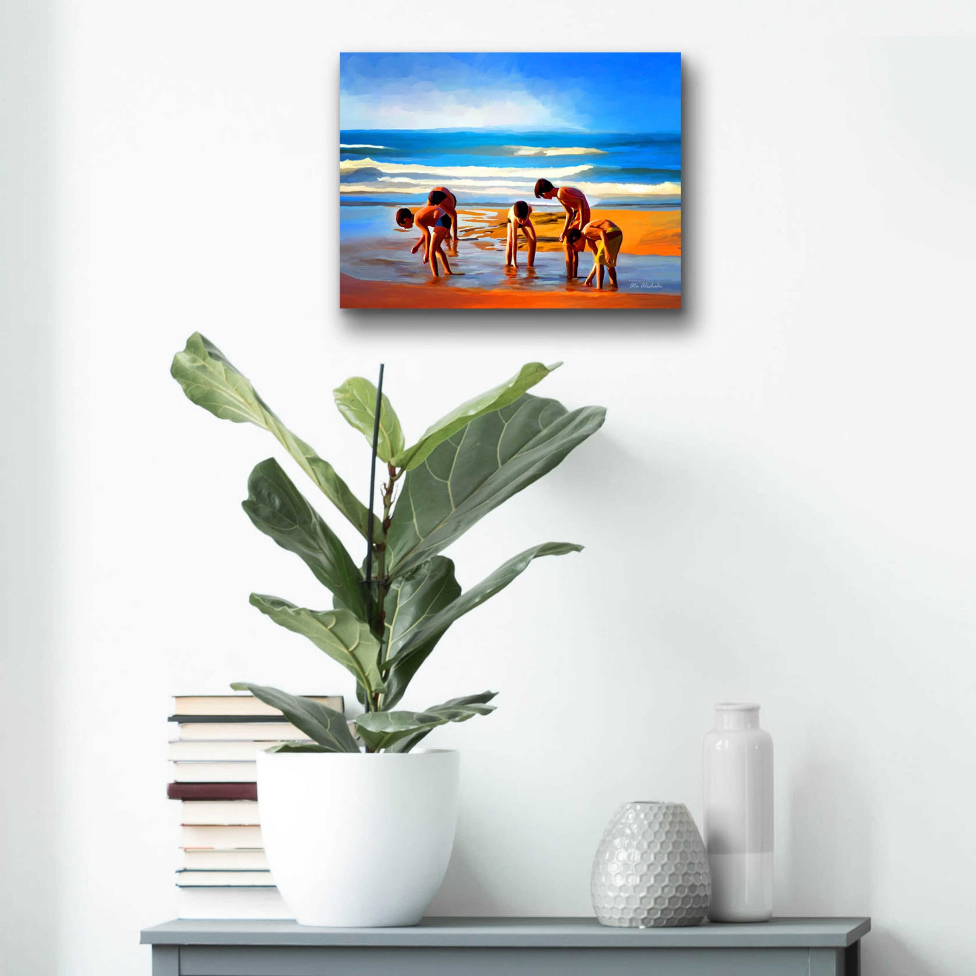 Epic Art ' Kids At The Beach ' by Ata Alishahi, Acrylic Glass Wall Art,16x12