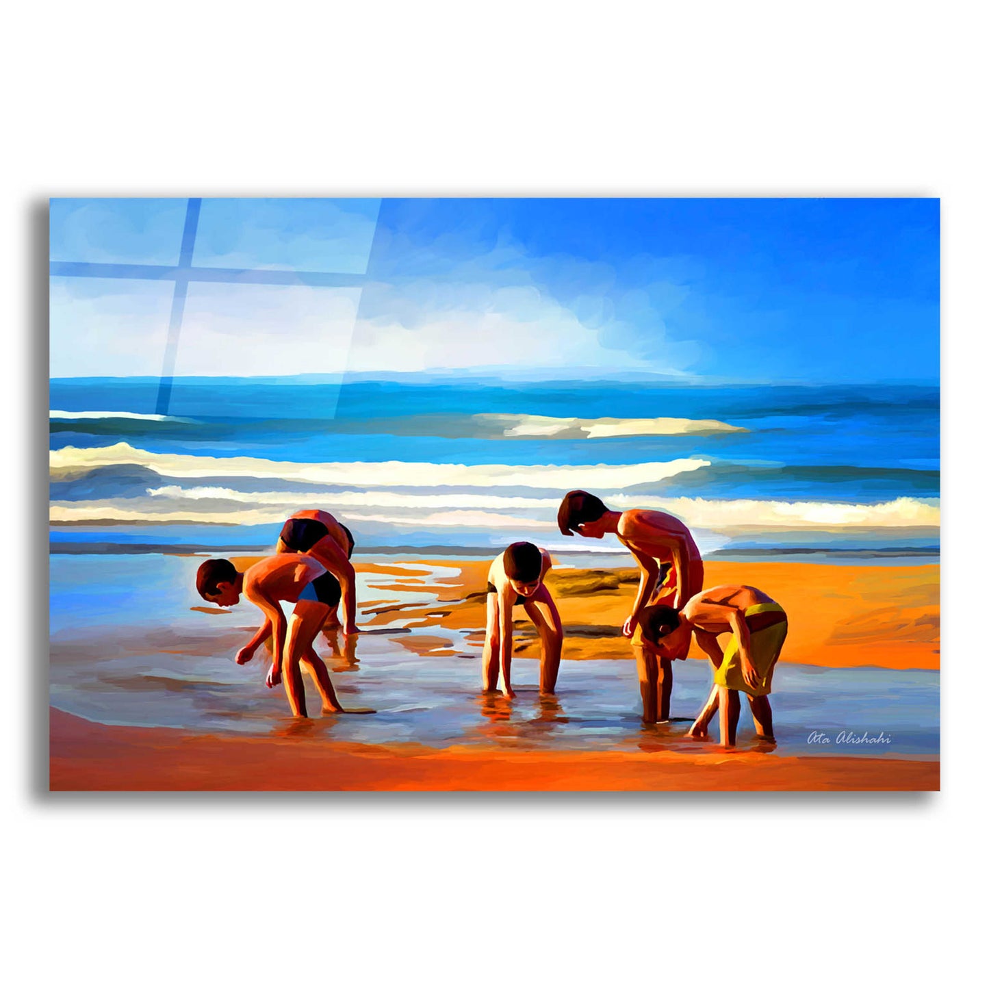 Epic Art ' Kids At The Beach ' by Ata Alishahi, Acrylic Glass Wall Art,16x12