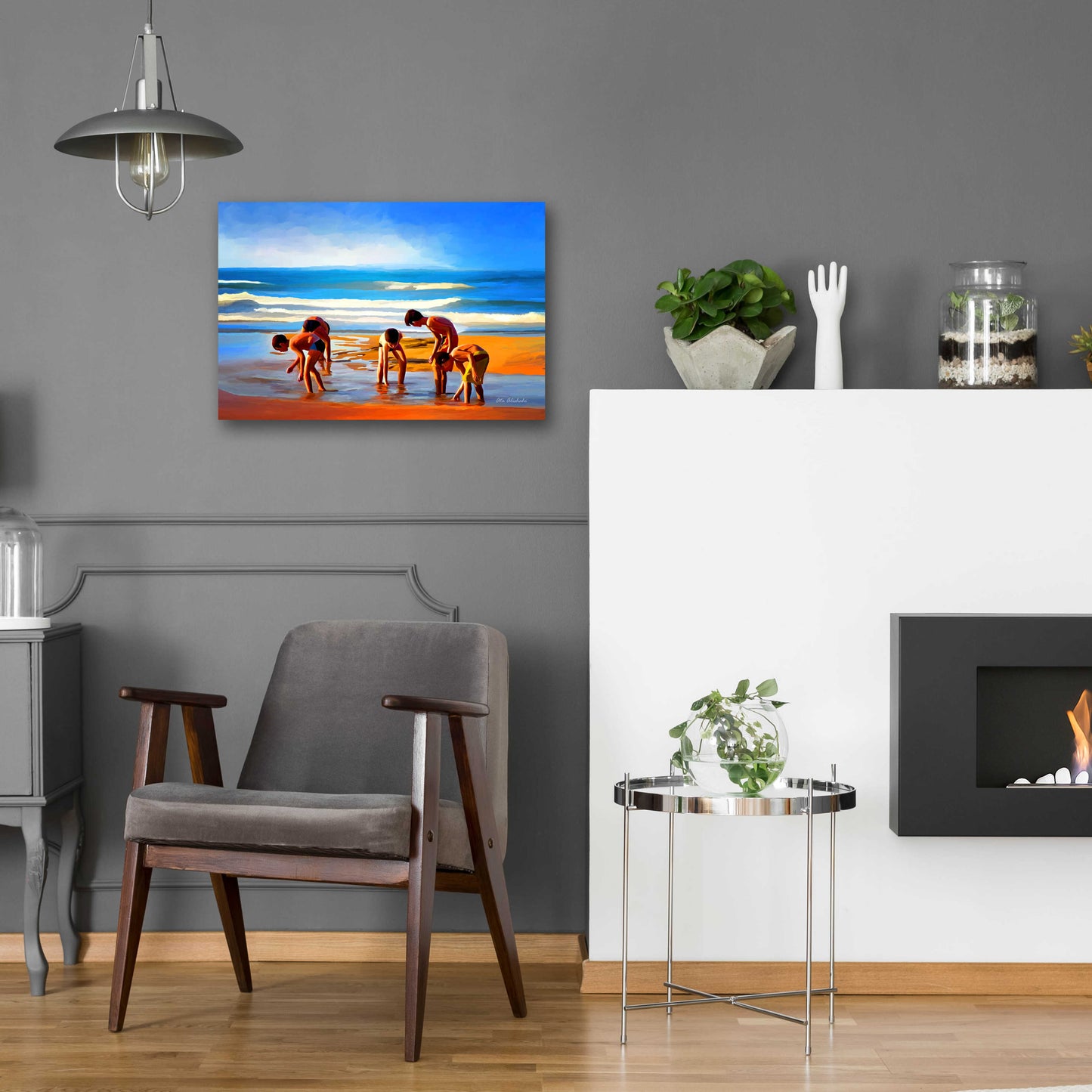 Epic Art ' Kids At The Beach ' by Ata Alishahi, Acrylic Glass Wall Art,24x16